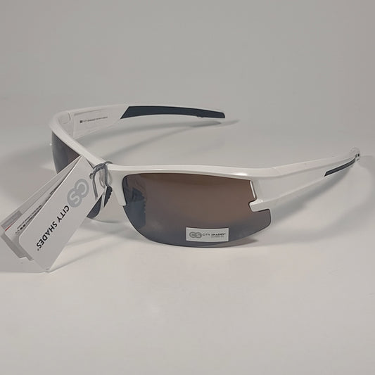 City Shades 6328 Sport Wrap Sunglasses White Frame Brown Tinted Lens - Sunglasses