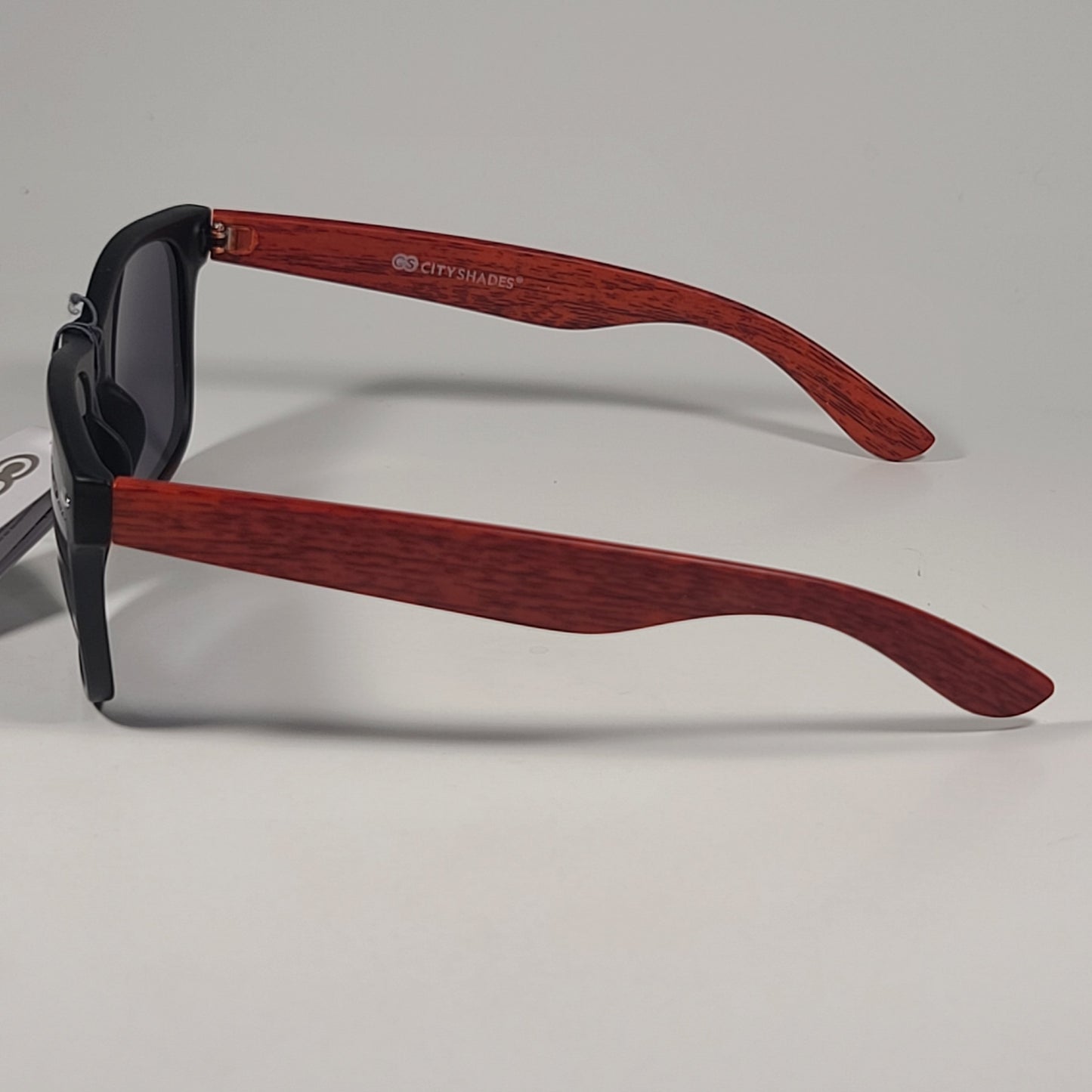 City Shades 6732-78 Square Sunglasses Matte Black Red Wood Frame Gray Tinted - Sunglasses