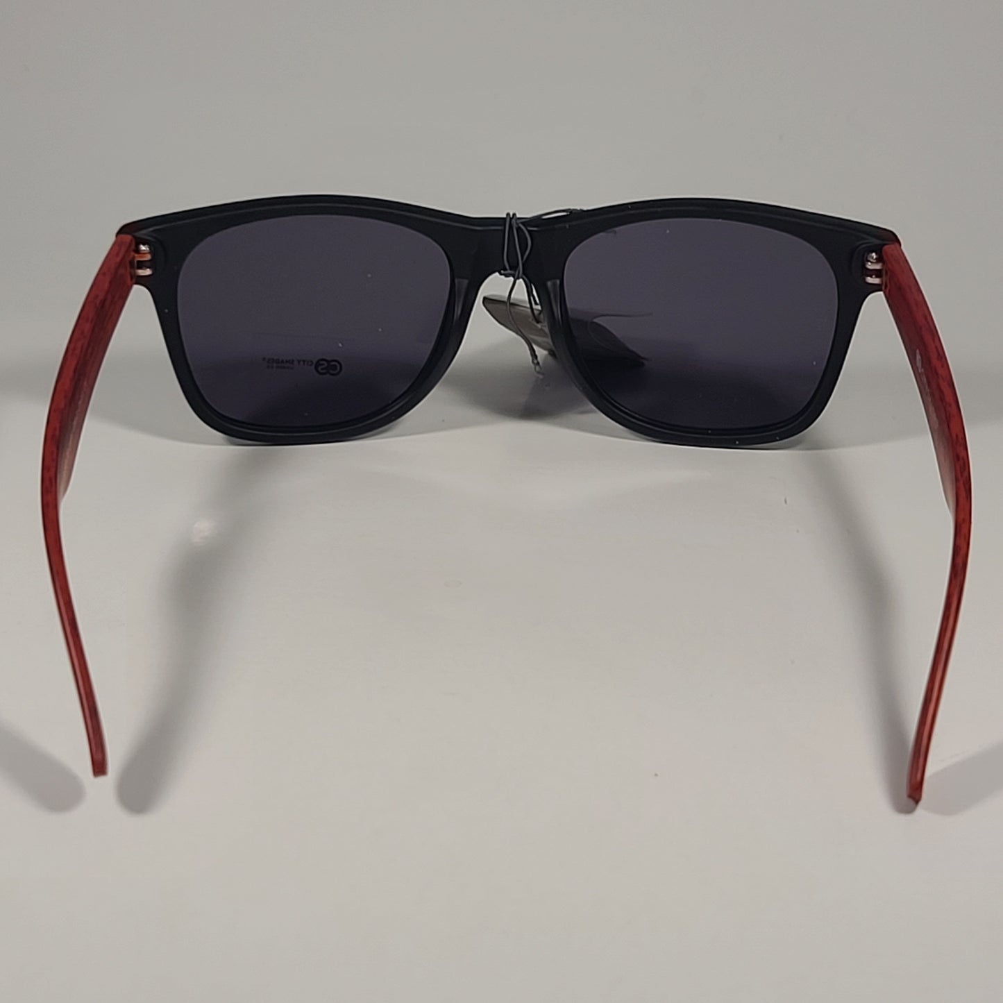City Shades 6732-78 Square Sunglasses Matte Black Red Wood Frame Gray Tinted - Sunglasses