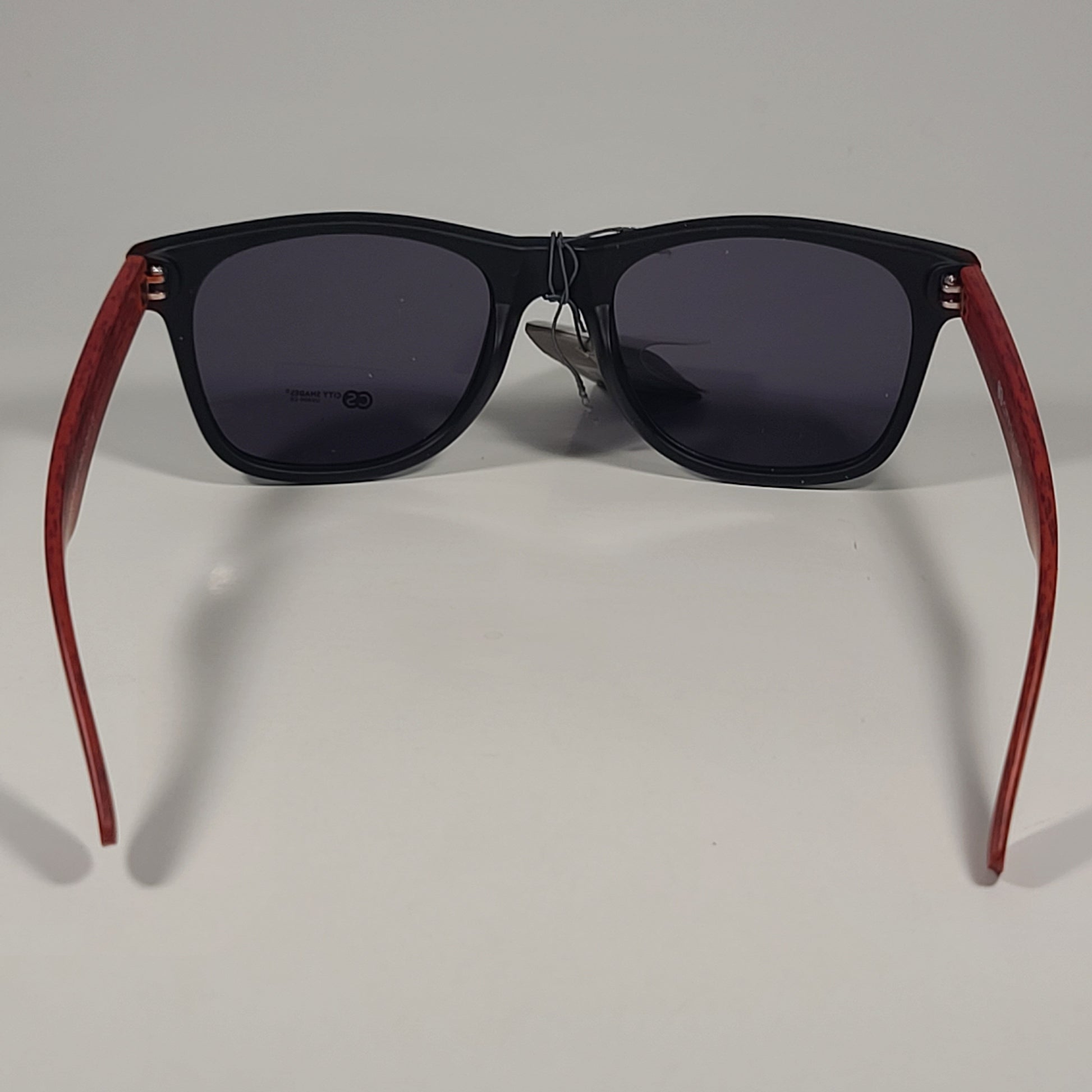 City Shades 6732-78 Square Sunglasses Matte Black Red Wood Frame Gray Tinted - Sunglasses