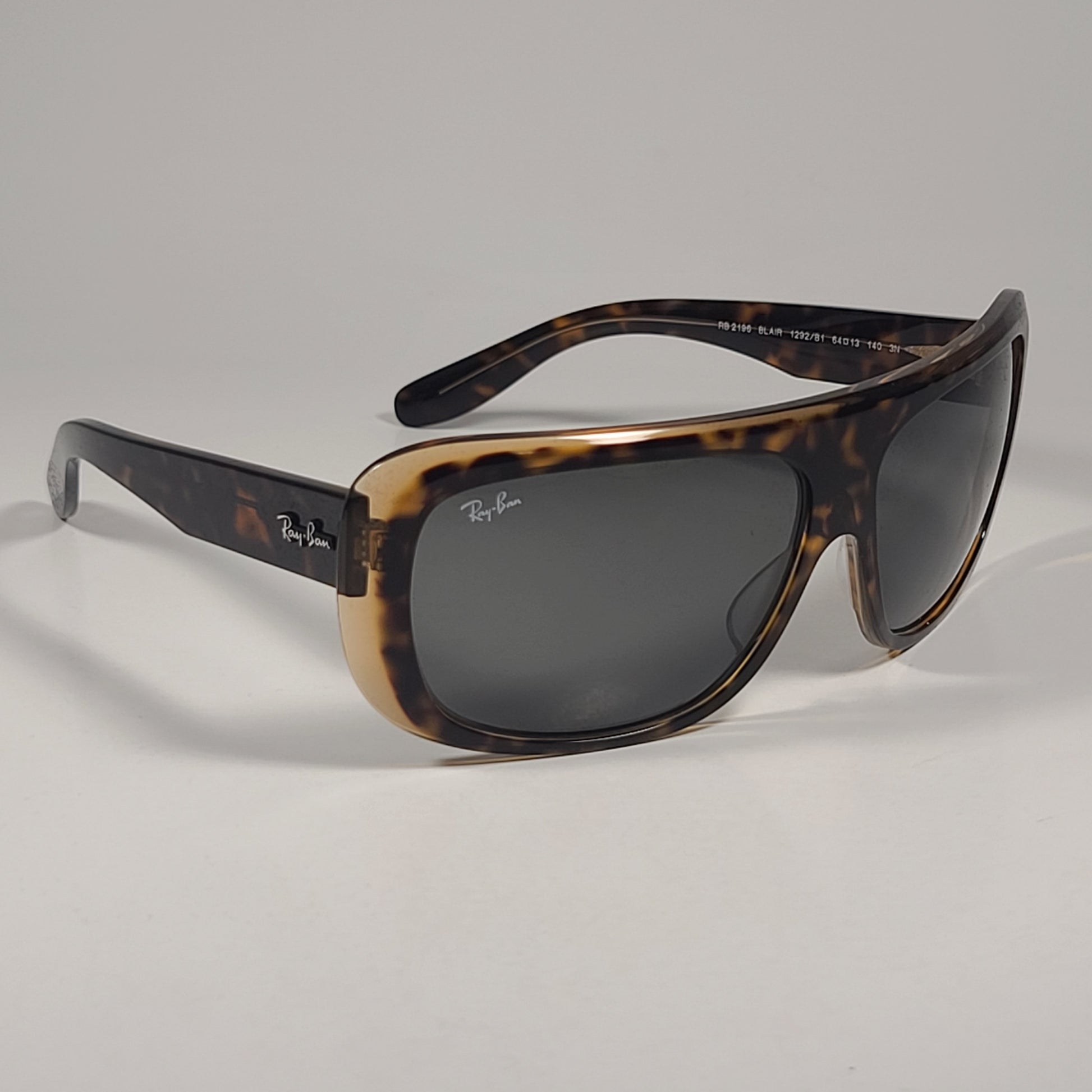 Ray-Ban RB2196 1292/B1 Blair Sunglasses Havana On Transparent Brow Dark Gray Lens - Sunglasses