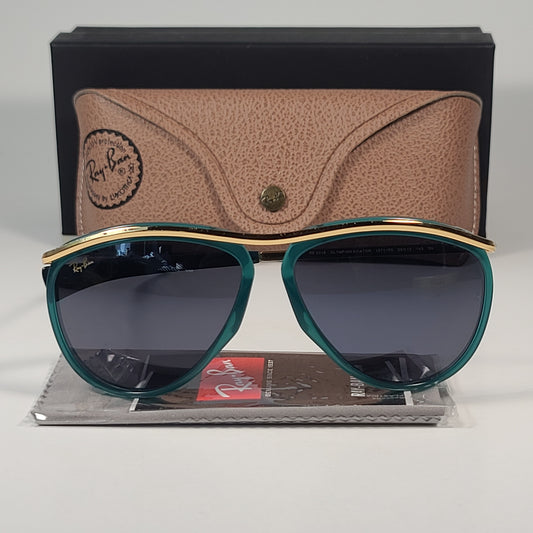 Ray-Ban RB2219 1371/R5 Olympian Aviator Sunglasses Transparent Green Gold Blue Lens - Sunglasses