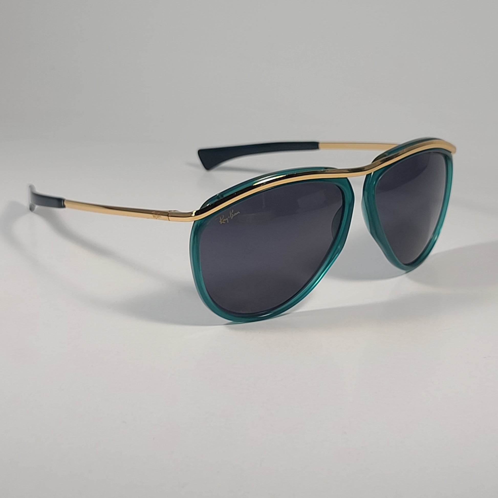 Ray-Ban RB2219 1371/R5 Olympian Aviator Sunglasses Transparent Green Gold Blue Lens - Sunglasses