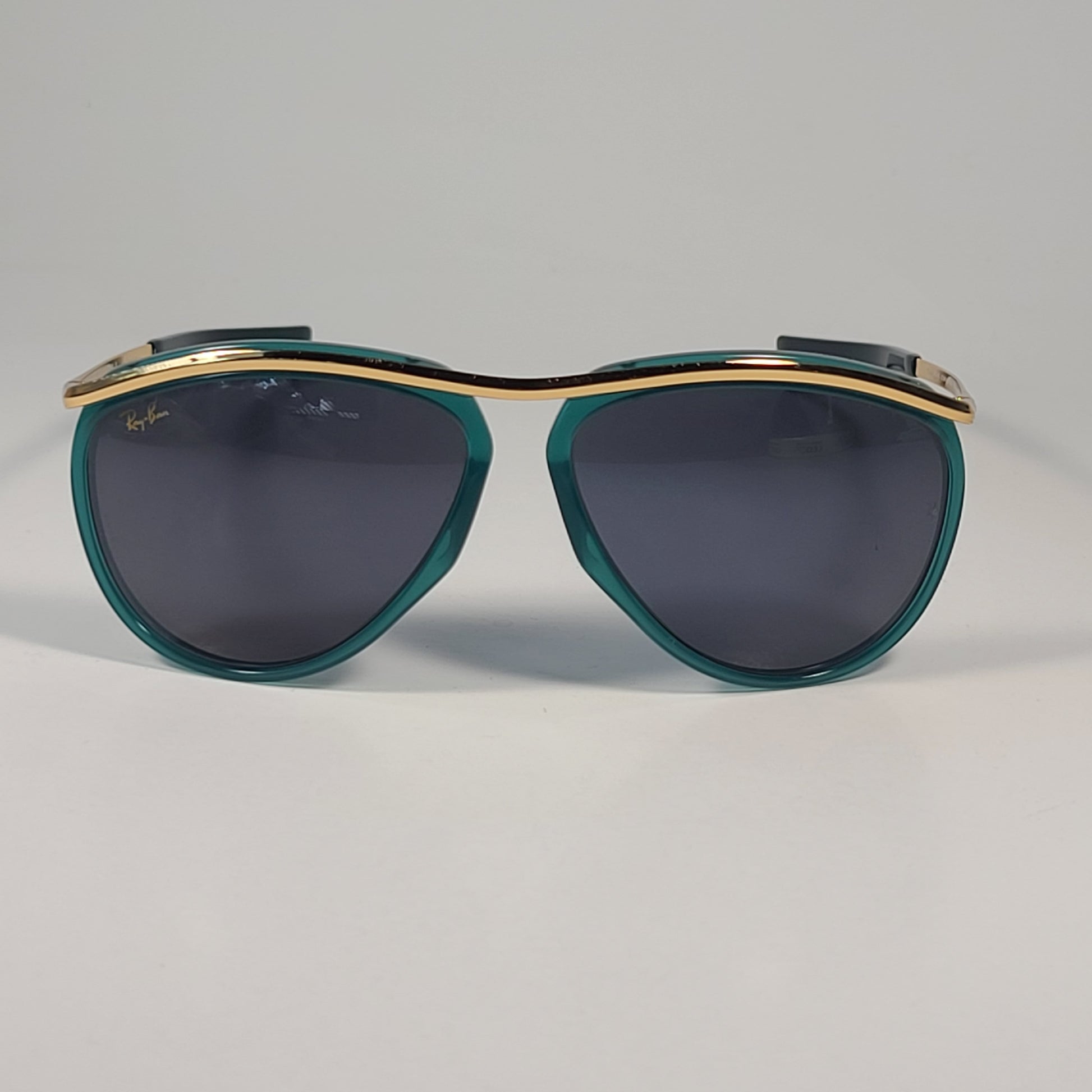 Ray-Ban RB2219 1371/R5 Olympian Aviator Sunglasses Transparent Green Gold Blue Lens - Sunglasses