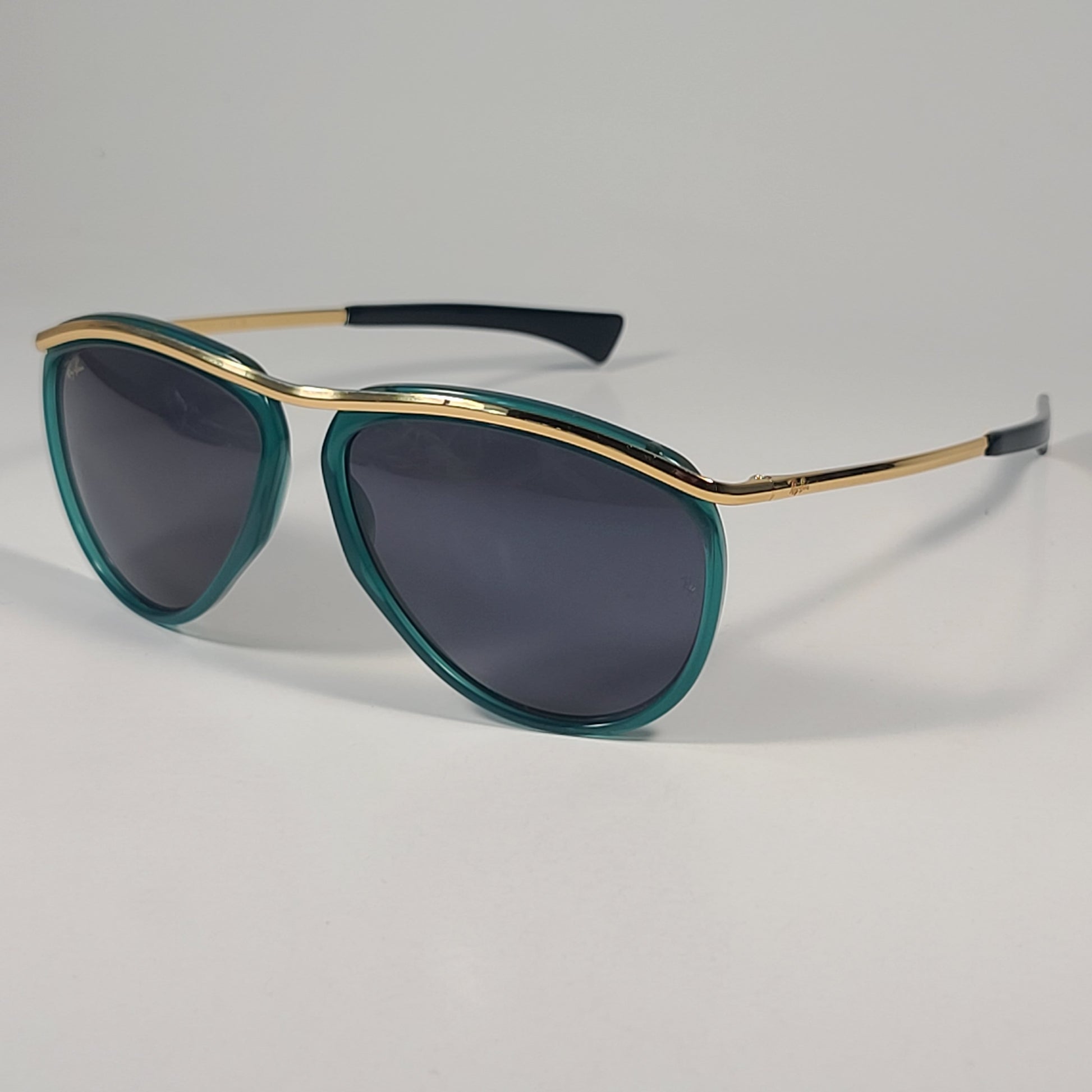 Ray-Ban RB2219 1371/R5 Olympian Aviator Sunglasses Transparent Green Gold Blue Lens - Sunglasses