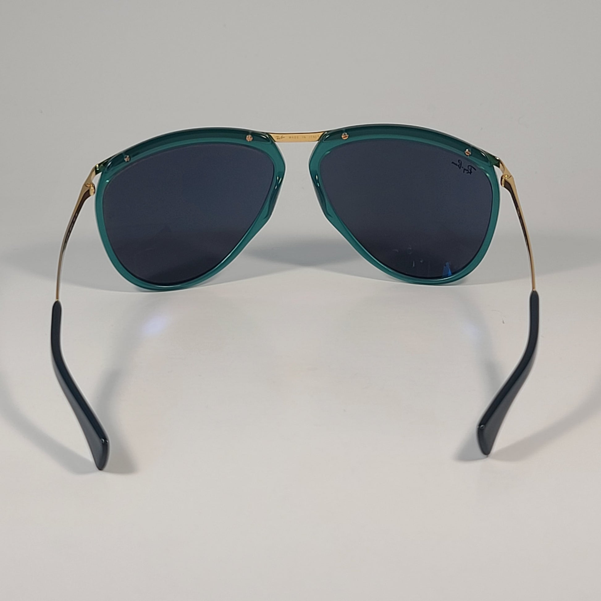 Ray-Ban RB2219 1371/R5 Olympian Aviator Sunglasses Transparent Green Gold Blue Lens - Sunglasses