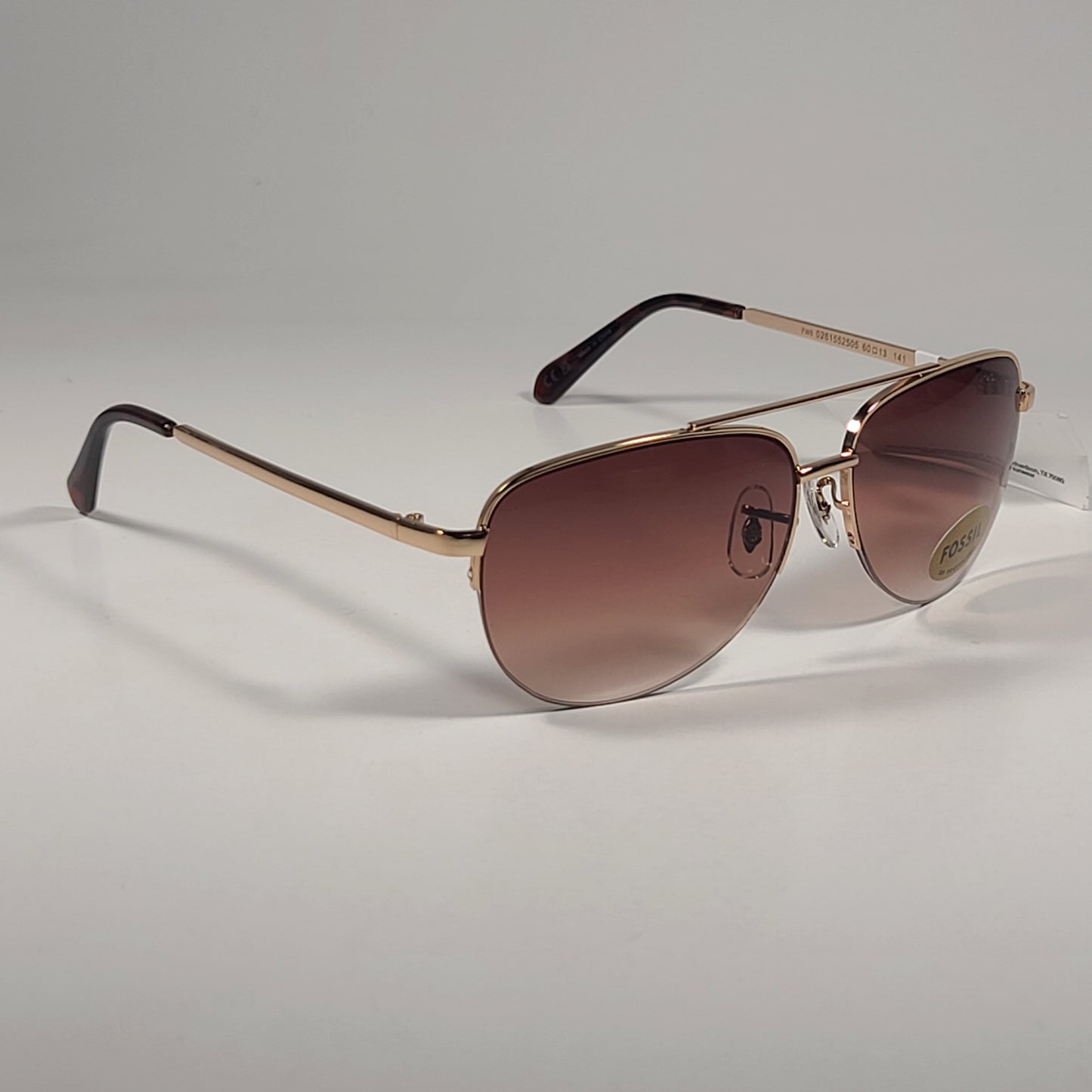 Fossil FW5 Aviator Sunglasses Semi Rim Metal Gold Tone Metal and Brown Tortoise Frame Brown Gradient Lens - Sunglasses