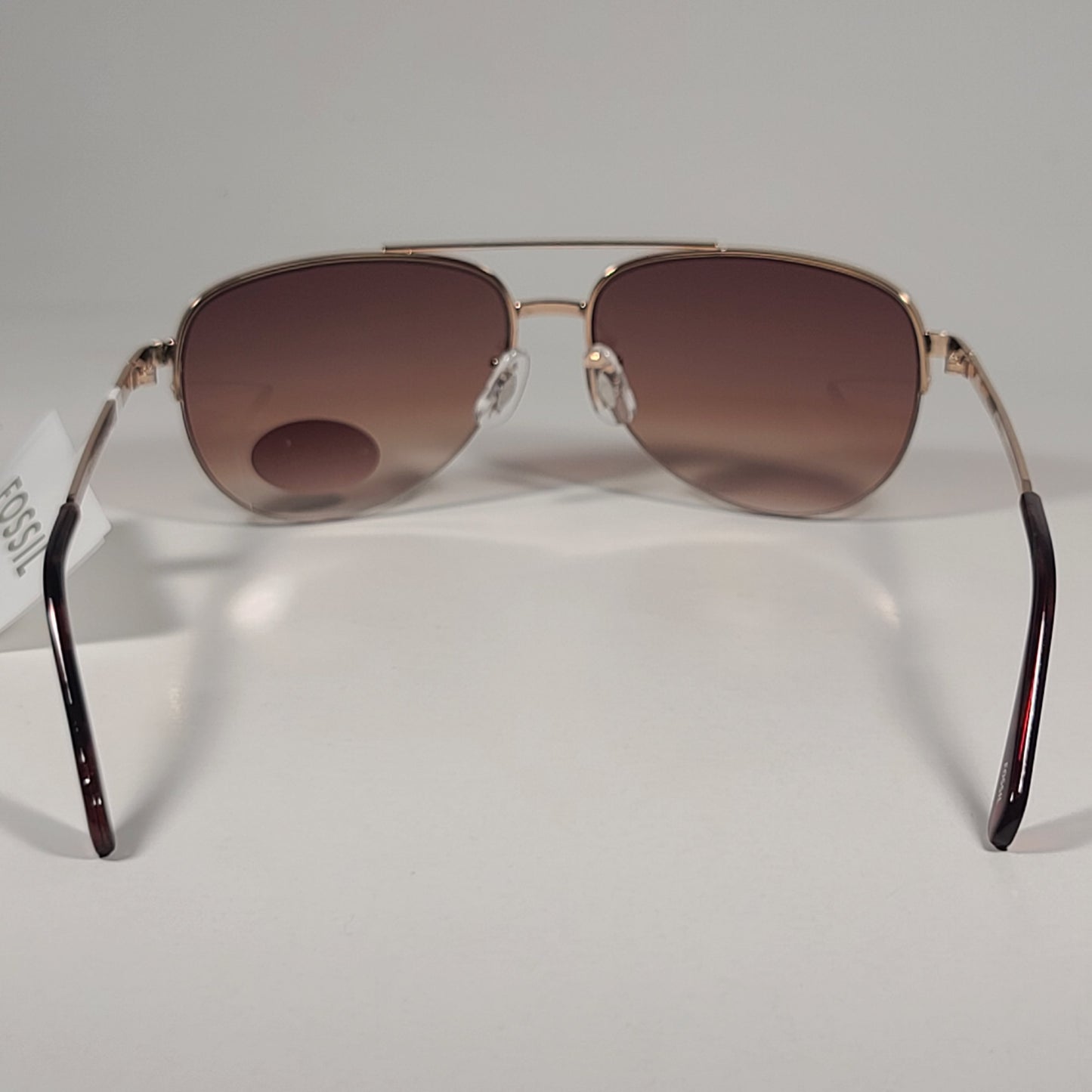 Fossil FW5 Aviator Sunglasses Semi Rim Metal Gold Tone Metal and Brown Tortoise Frame Brown Gradient Lens - Sunglasses
