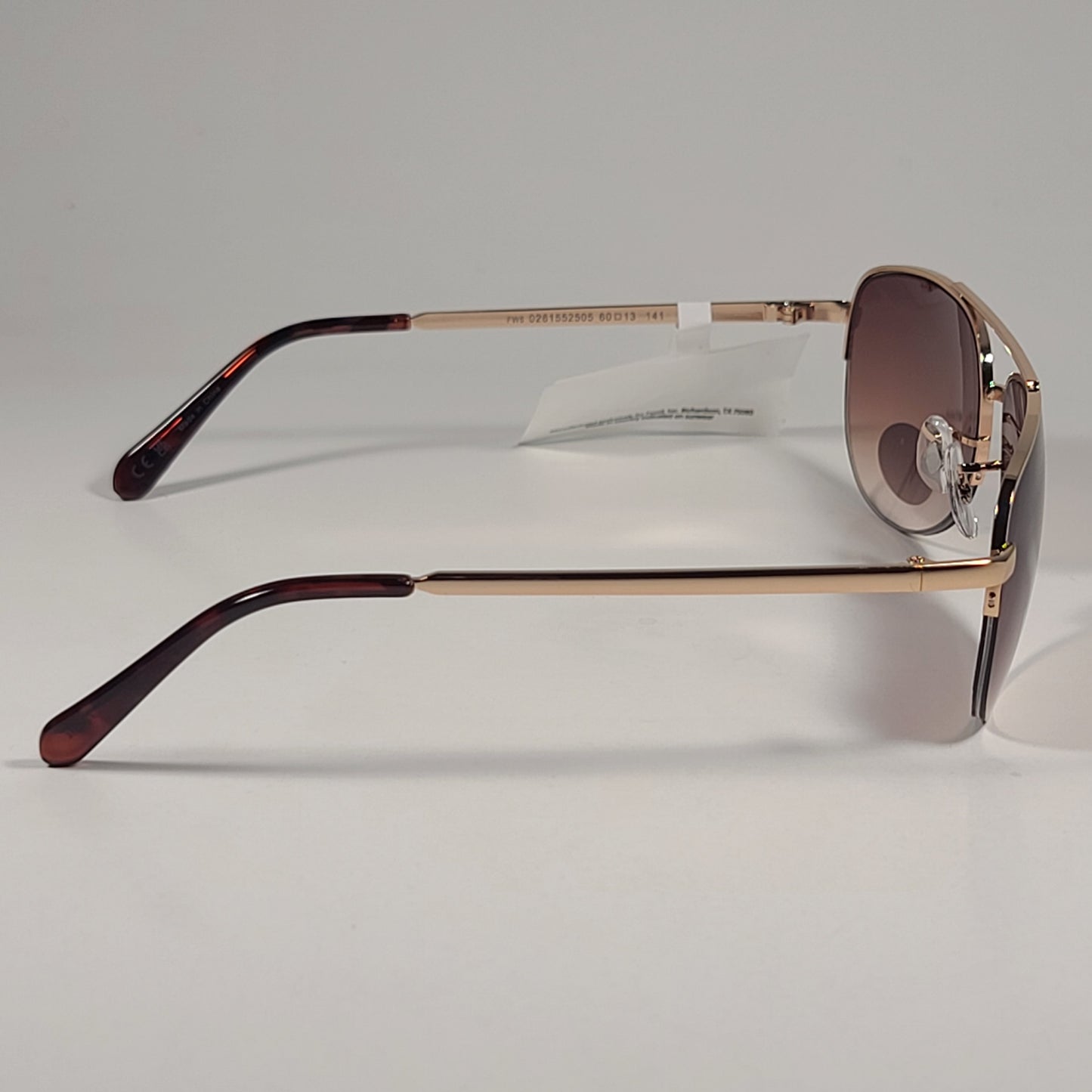 Fossil FW5 Aviator Sunglasses Semi Rim Metal Gold Tone Metal and Brown Tortoise Frame Brown Gradient Lens - Sunglasses