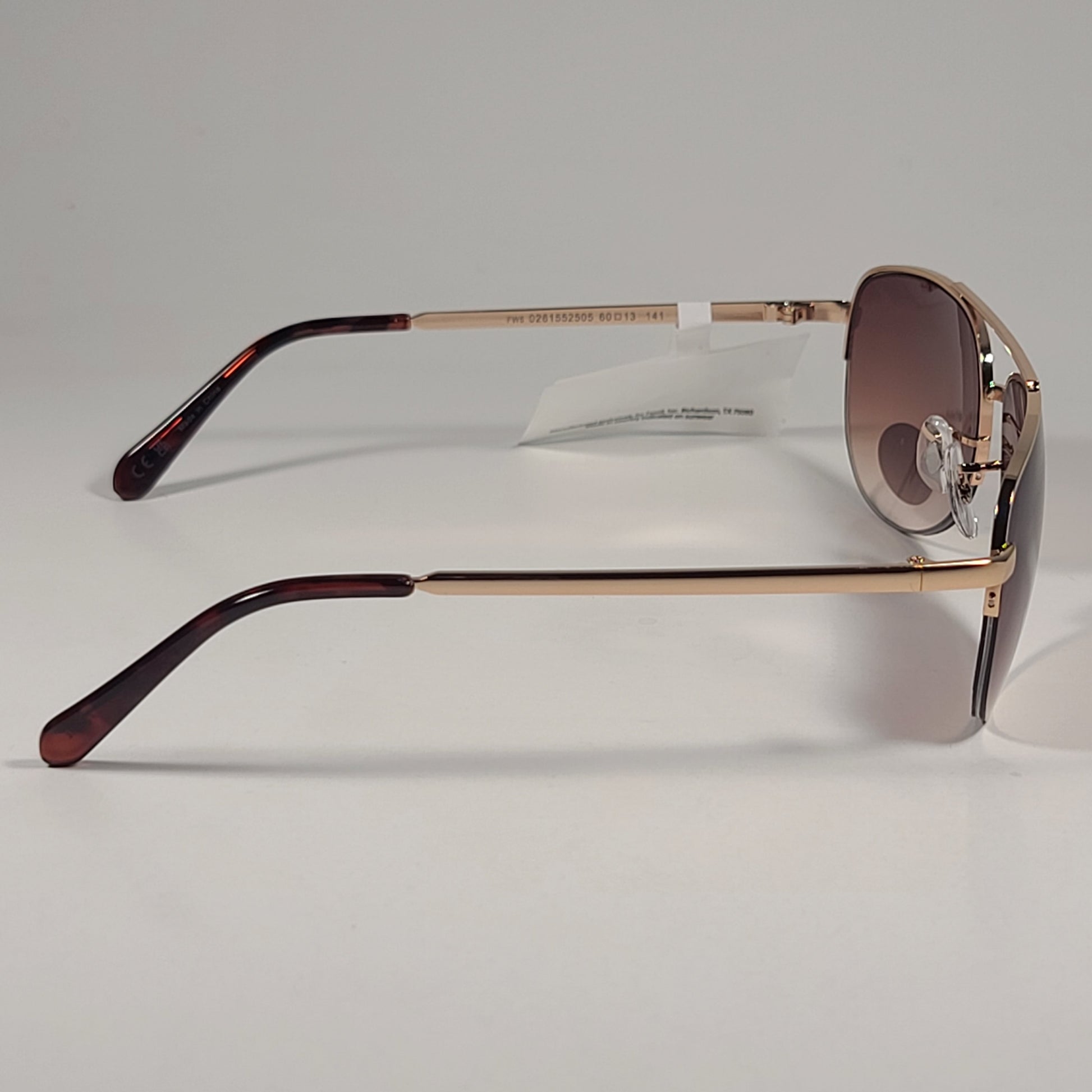 Fossil FW5 Aviator Sunglasses Semi Rim Metal Gold Tone Metal and Brown Tortoise Frame Brown Gradient Lens - Sunglasses