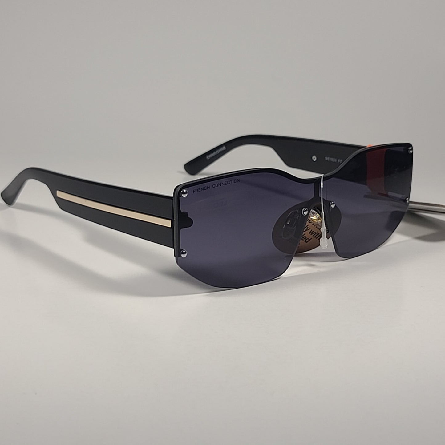 French Connection FC 25 77 Shield Sunglasses Shiny Black Frame Solid Gray Lens - Sunglasses