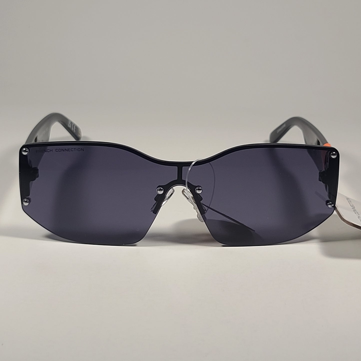 French Connection FC 25 77 Shield Sunglasses Shiny Black Frame Solid Gray Lens - Sunglasses