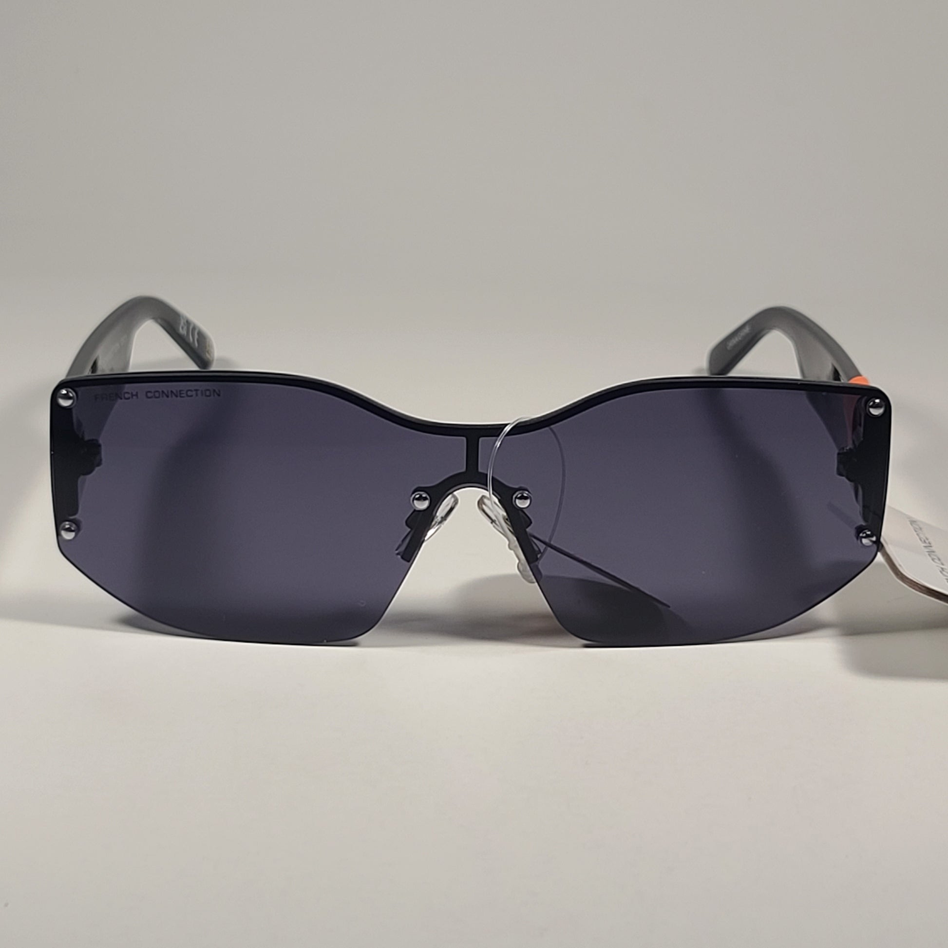 French Connection FC 25 77 Shield Sunglasses Shiny Black Frame Solid Gray Lens - Sunglasses