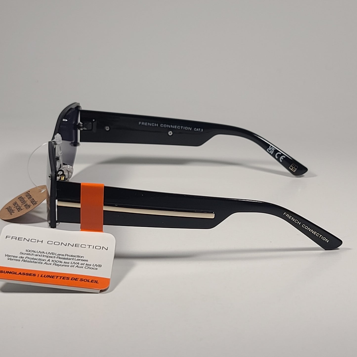 French Connection FC 25 77 Shield Sunglasses Shiny Black Frame Solid Gray Lens - Sunglasses