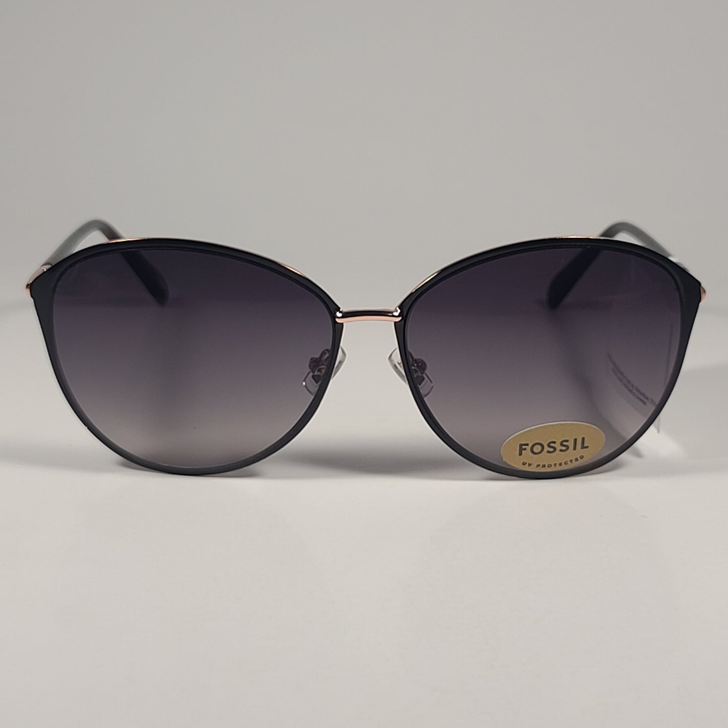 Fossil FW174 Cat Eye Sunglasses Black Gold Frame Smoke Gradient Lens 62mm - Sunglasses