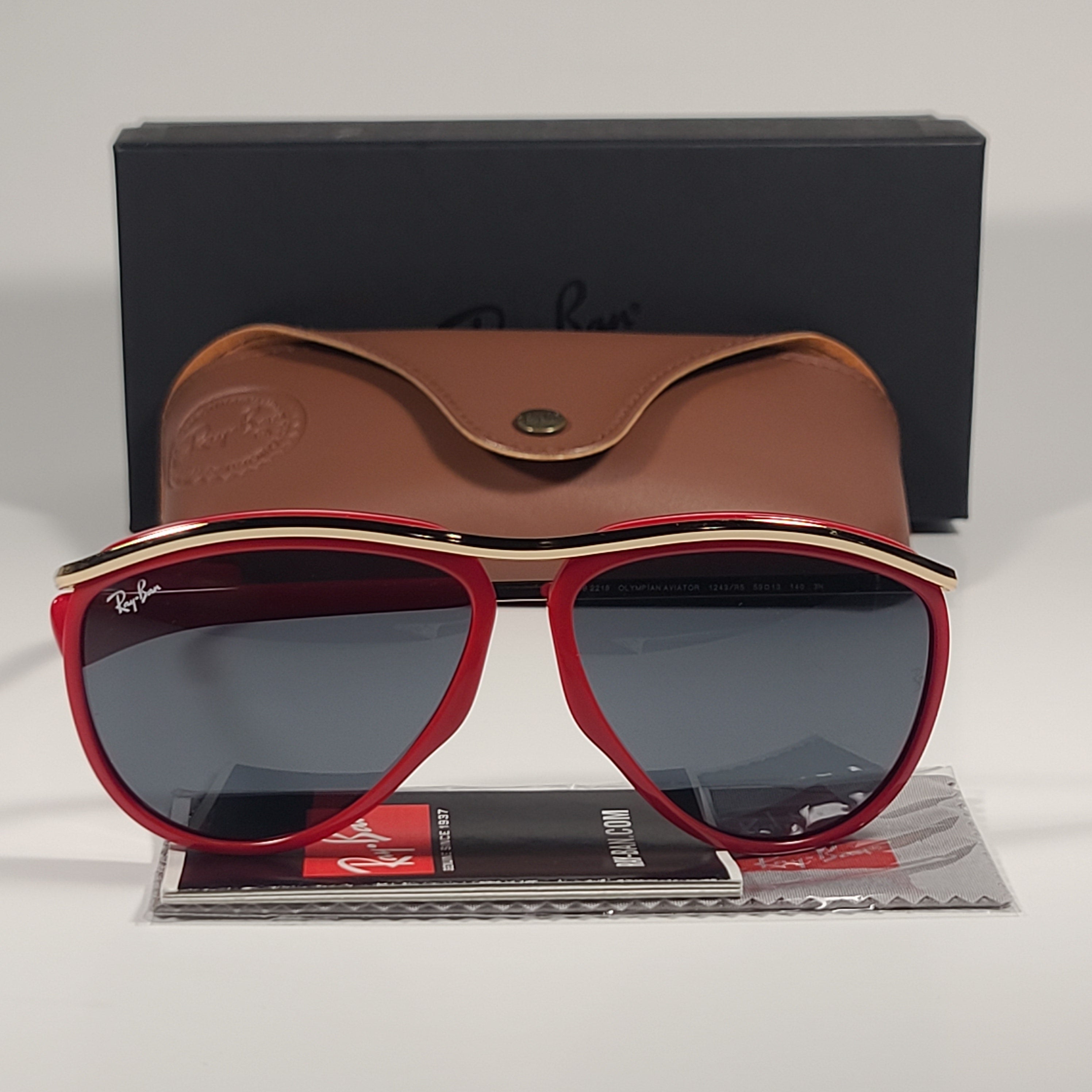 Ray-Ban RB2219 1243/R5 Olympian Aviator Sunglasses Red Gold Frame