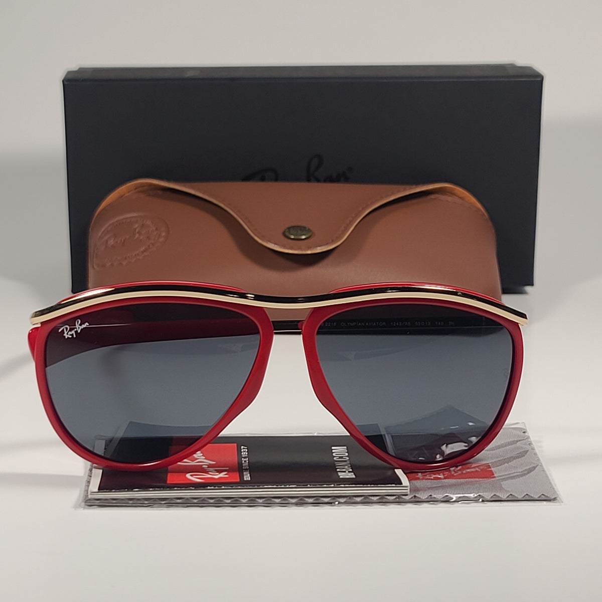 Ray-Ban RB2219 1243/R5 Olympian Aviator Sunglasses Red Gold Frame 
