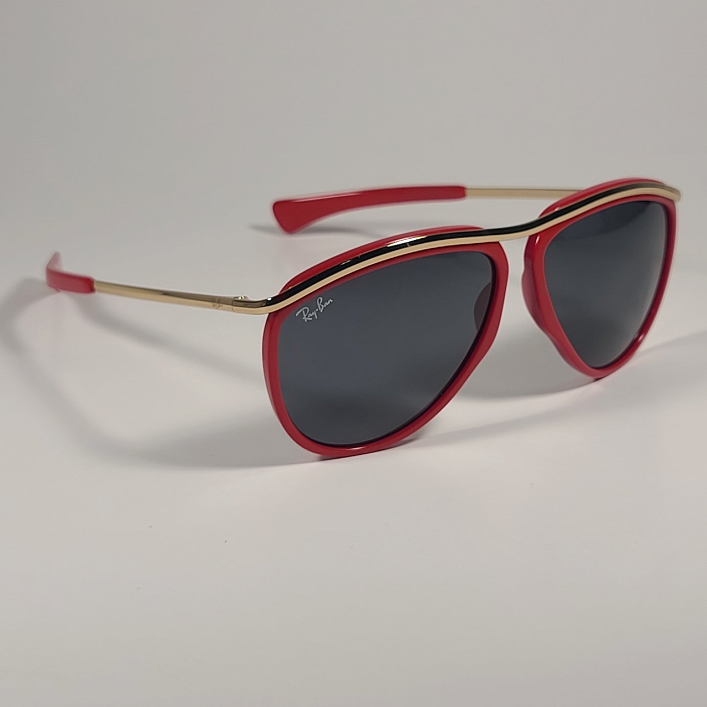 Ray-Ban RB2219 1243/R5 Olympian Aviator Sunglasses Red Gold Frame Blue Gray Lens - Sunglasses