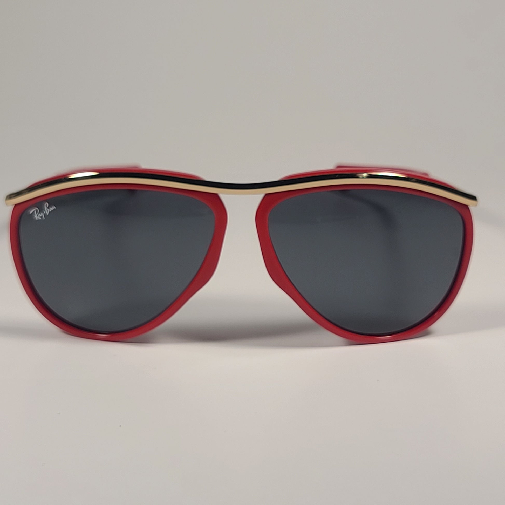 Ray-Ban RB2219 1243/R5 Olympian Aviator Sunglasses Red Gold Frame Blue Gray Lens - Sunglasses