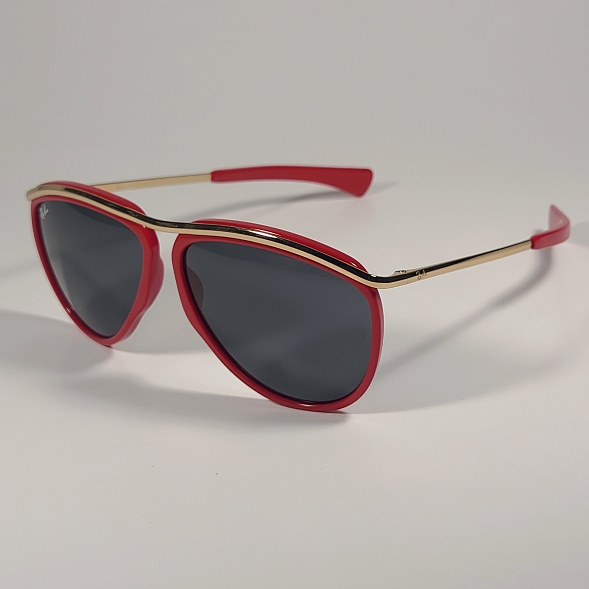 Ray-Ban RB2219 1243/R5 Olympian Aviator Sunglasses Red Gold Frame Blue Gray Lens - Sunglasses