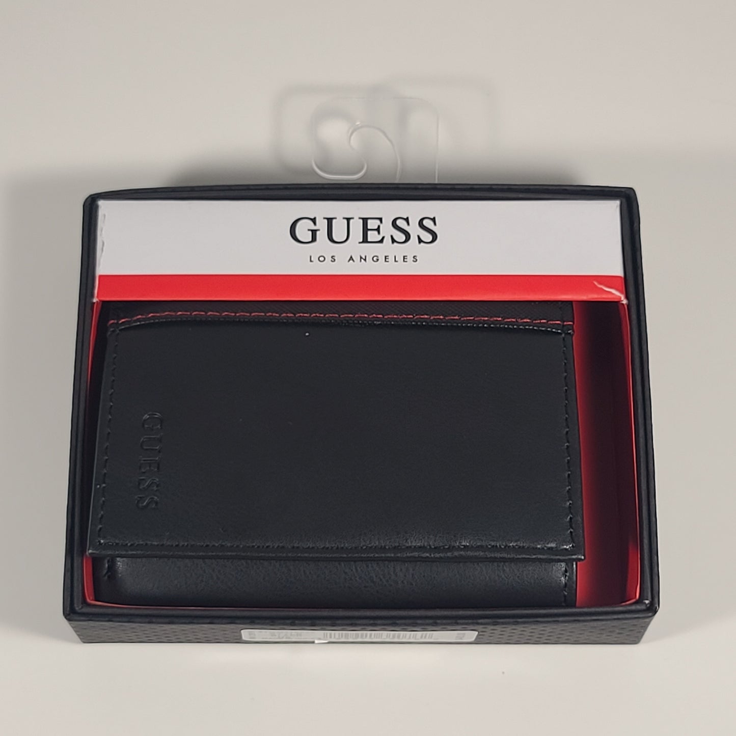 Guess Los Angeles Men’s Trifold Wallet Faux Black Red Stitching 31GO110038 - Wallets