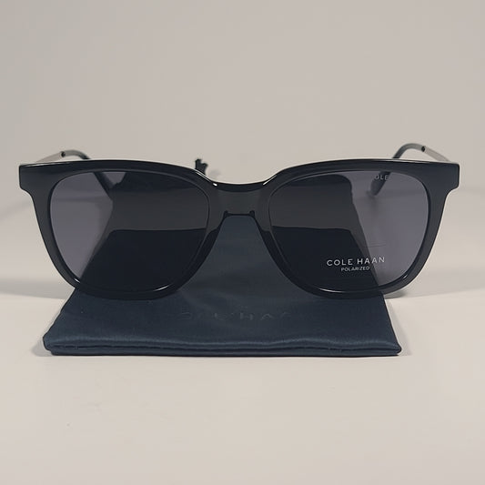 Cole Haan CH9037 001 Polarized Square Club Sunglasses Black Silver Gray Lens - Sunglasses