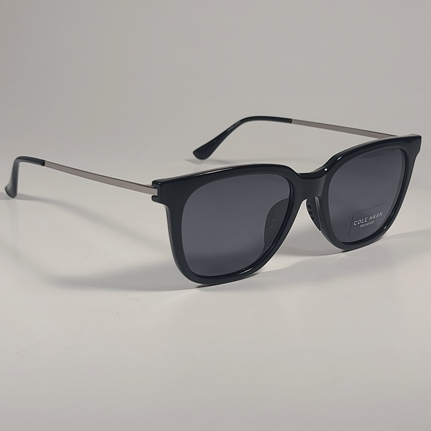 Cole Haan CH9037 001 Polarized Square Club Sunglasses Black Silver Gray Lens - Sunglasses