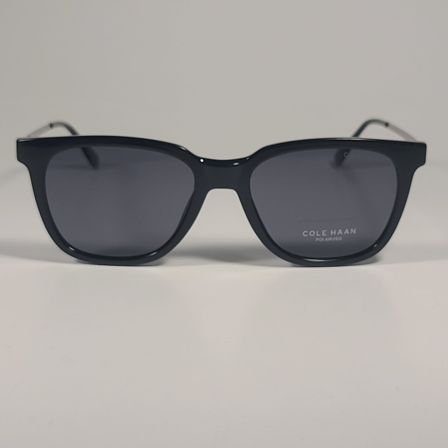 Cole Haan CH9037 001 Polarized Square Club Sunglasses Black Silver Gray Lens - Sunglasses