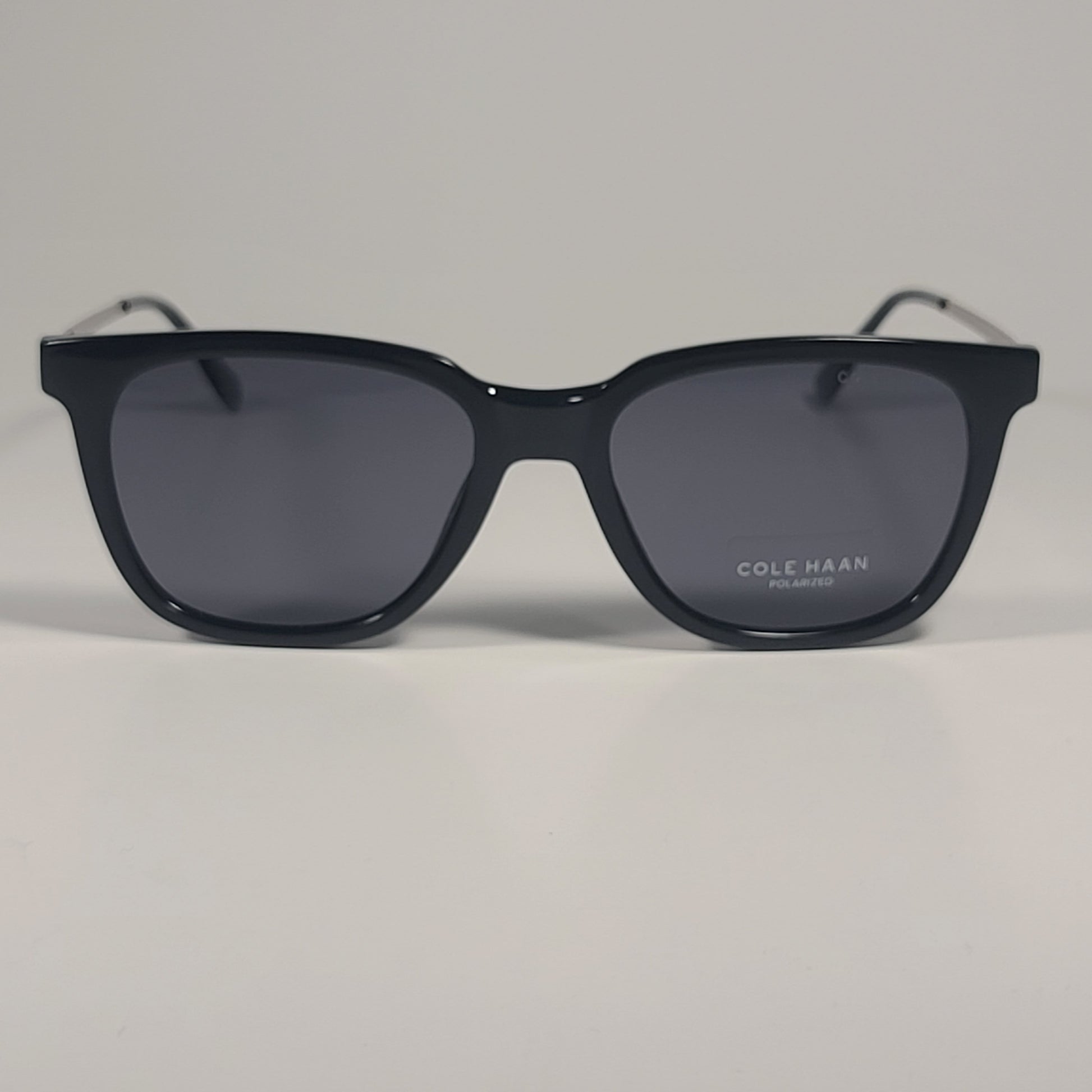 Cole Haan CH9037 001 Polarized Square Club Sunglasses Black Silver Gray Lens - Sunglasses