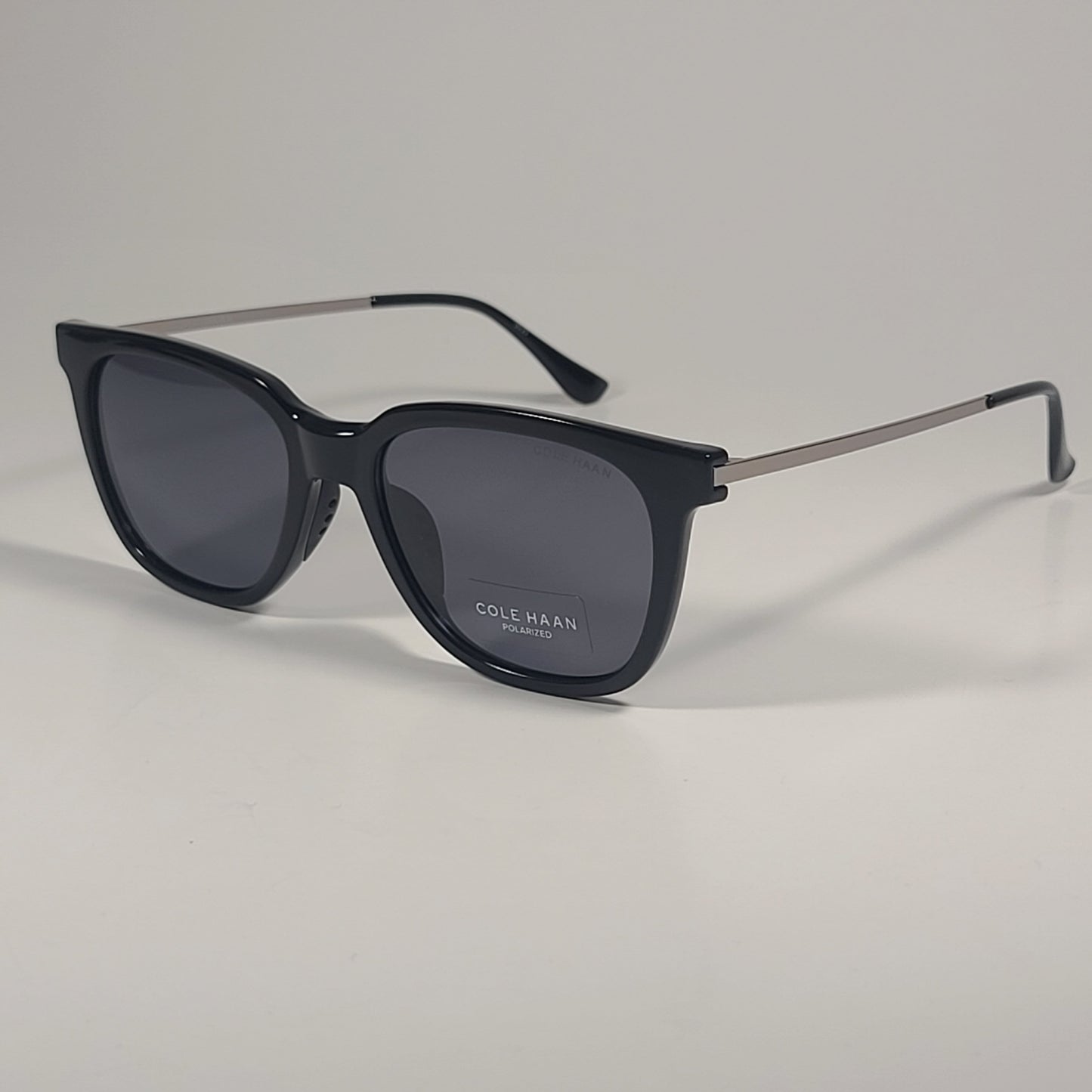 Cole Haan CH9037 001 Polarized Square Club Sunglasses Black Silver Gray Lens - Sunglasses
