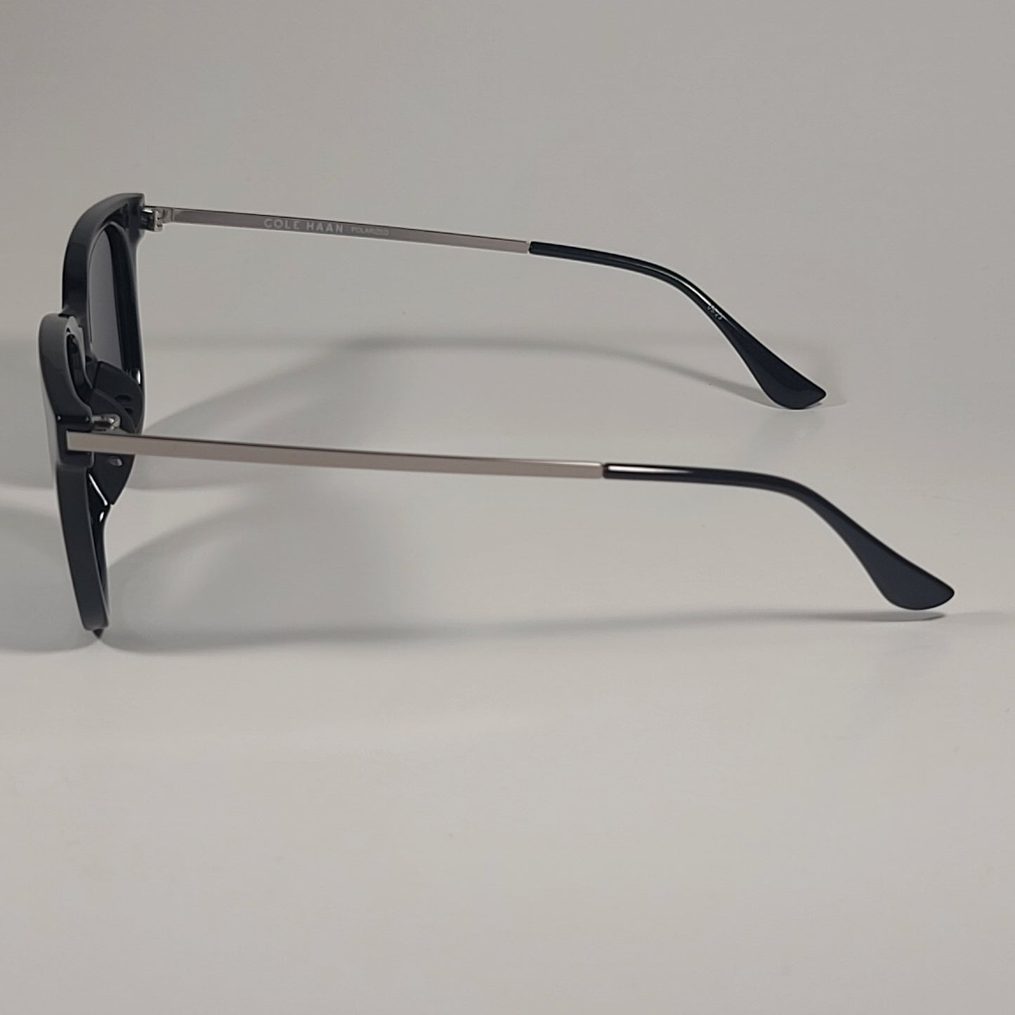 Cole Haan CH9037 001 Polarized Square Club Sunglasses Black Silver Gray Lens - Sunglasses