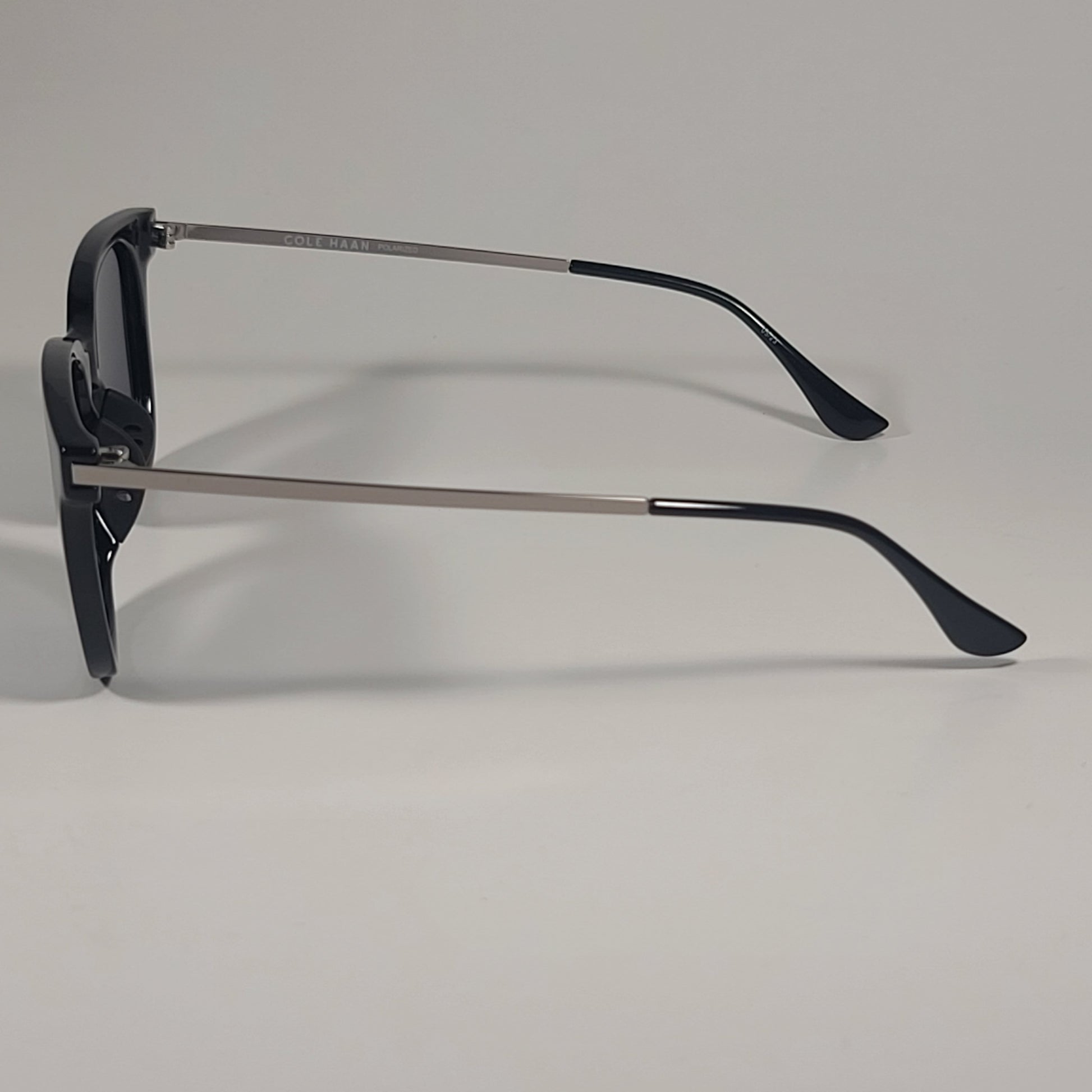 Cole Haan CH9037 001 Polarized Square Club Sunglasses Black Silver Gray Lens - Sunglasses