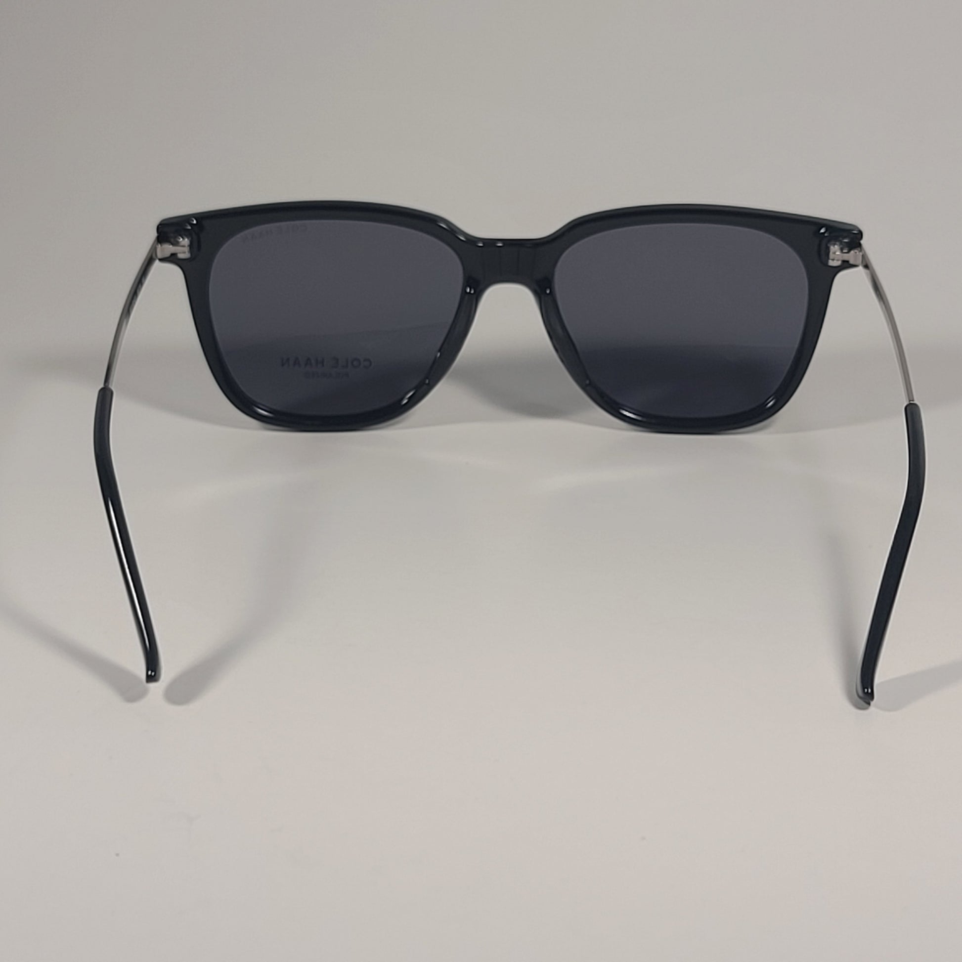 Cole Haan CH9037 001 Polarized Square Club Sunglasses Black Silver Gray Lens - Sunglasses