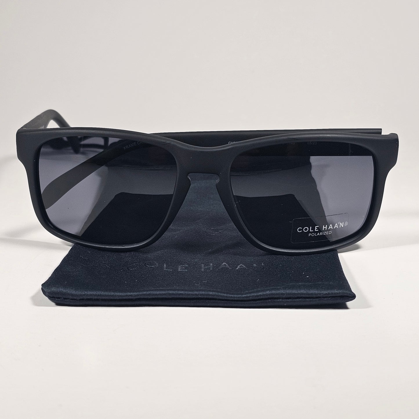 Cole Haan CH8035 001 Polarized Rectangle Sunglasses Matte Black Gray Lens - Sunglasses
