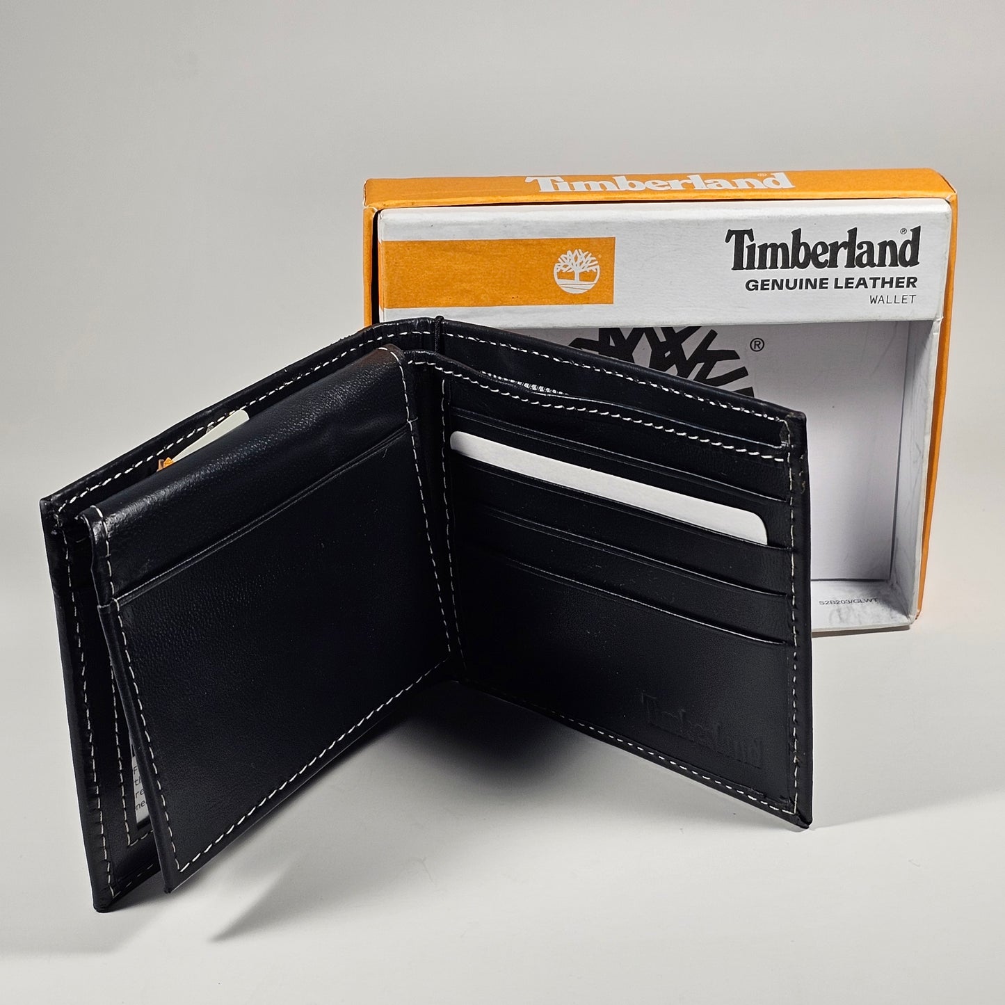 Timberland Men’s Bifold Black Stitched Genuine Leather Passcase Wallet D01387/08 - Wallets