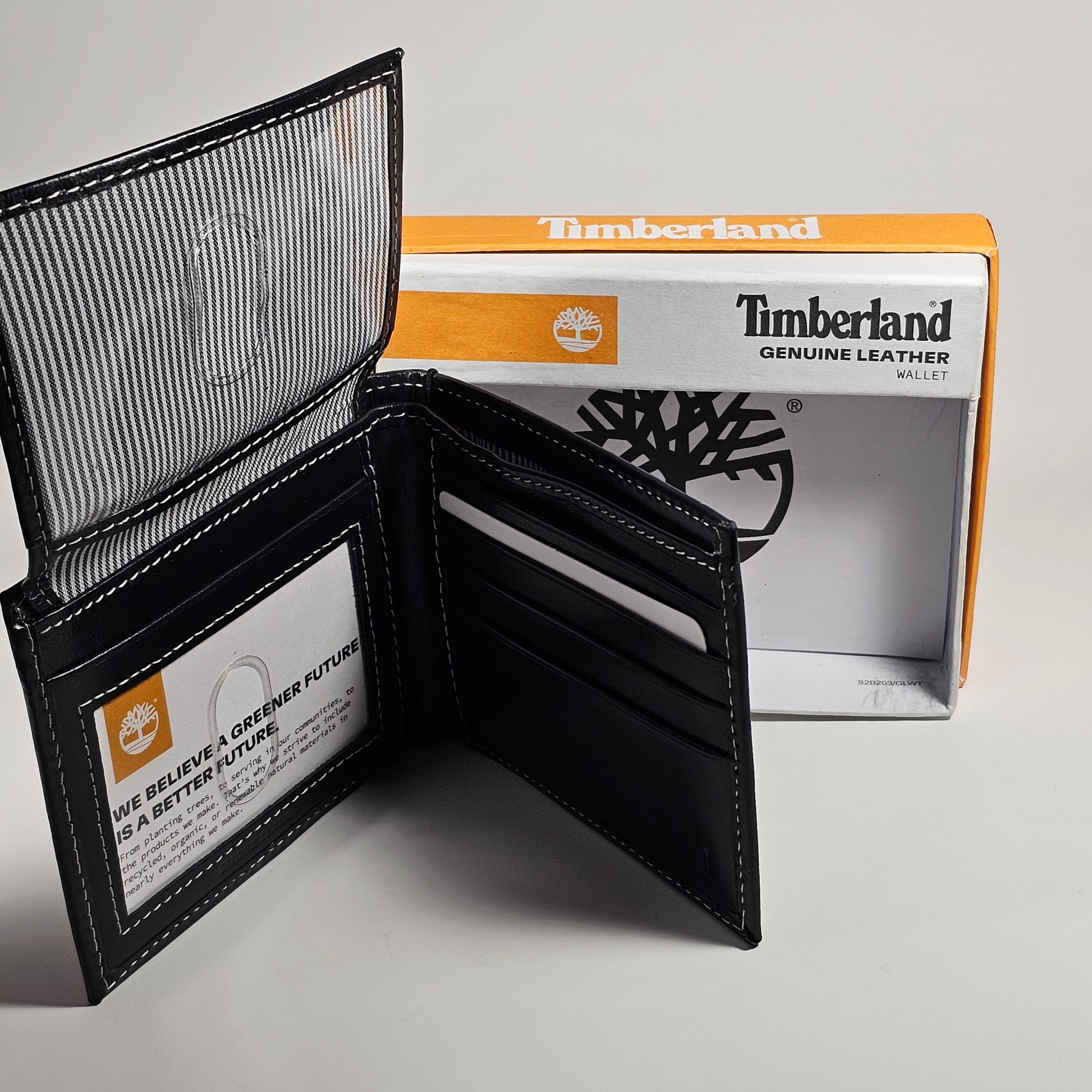 Timberland Men’s Bifold Black Stitched Genuine Leather Passcase Wallet D01387/08 - Wallets