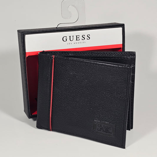 Guess Los Angeles Men’s Bifold Logo Leather Wallet Black Passcase 31GO220093 - Wallets