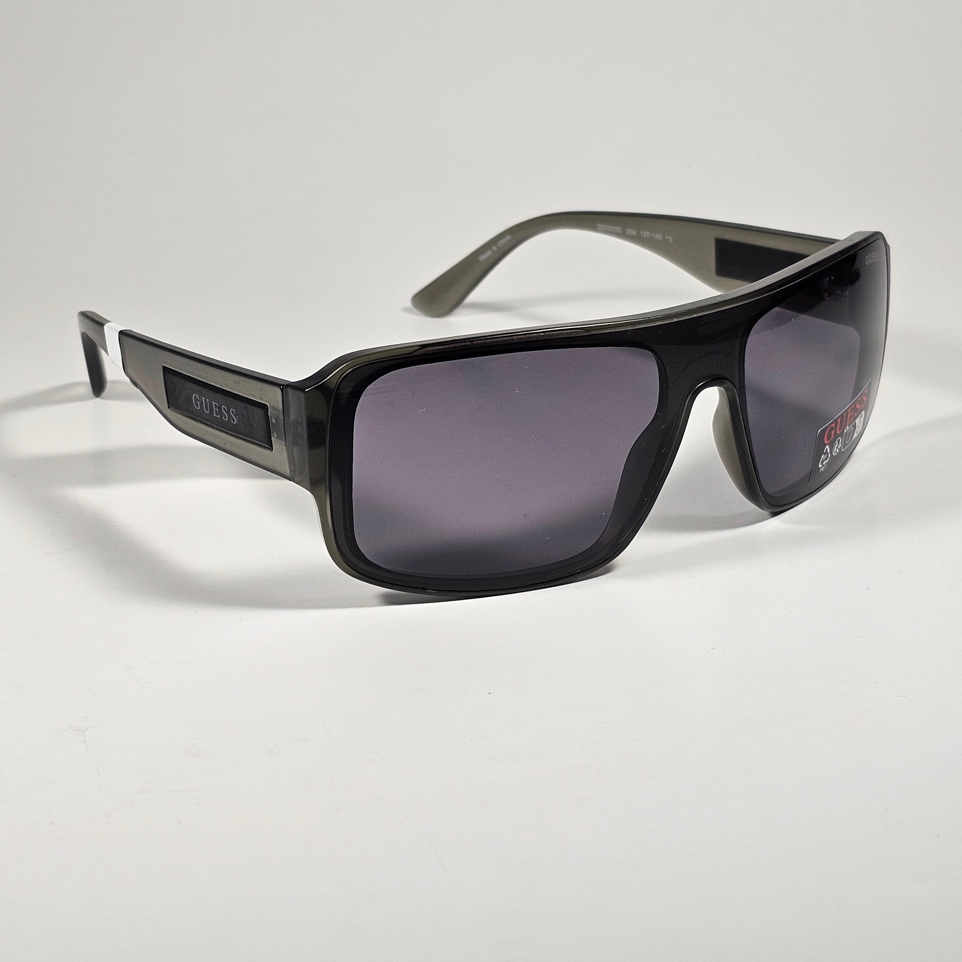 Guess GO00055 20A Rectangular Shield Wrap Sunglasses Gray Crystal And Gray Lens - Sunglasses