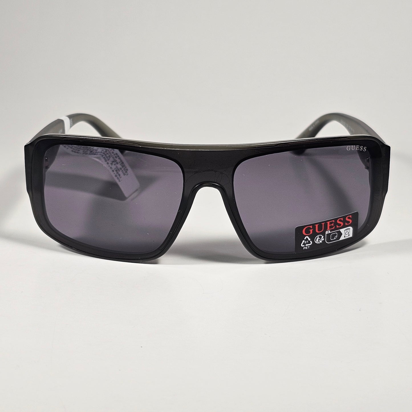 Guess GO00055 20A Rectangular Shield Wrap Sunglasses Gray Crystal And Gray Lens - Sunglasses