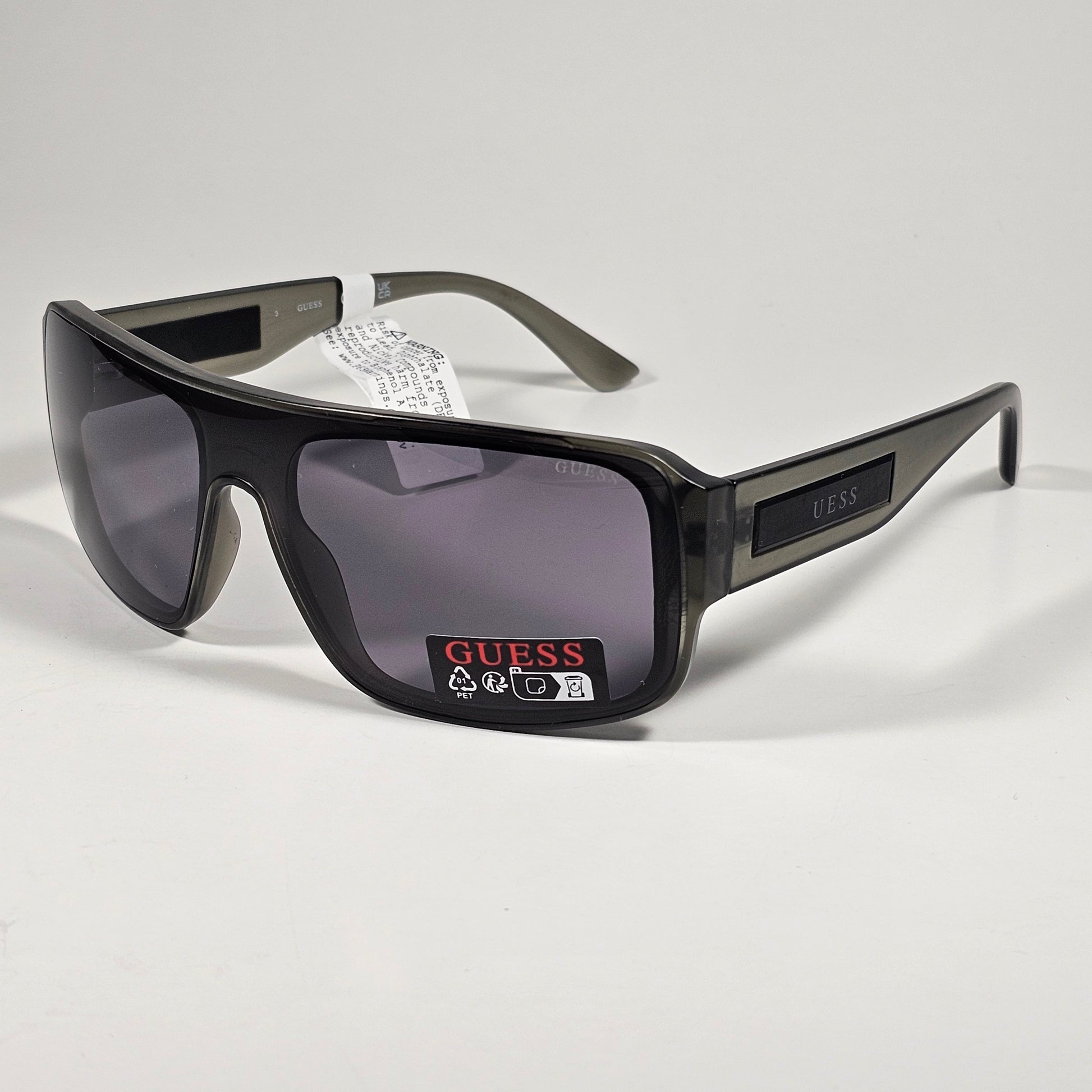 Guess GO00055 20A Rectangular Shield Wrap Sunglasses Gray Crystal And Gray Lens - Sunglasses