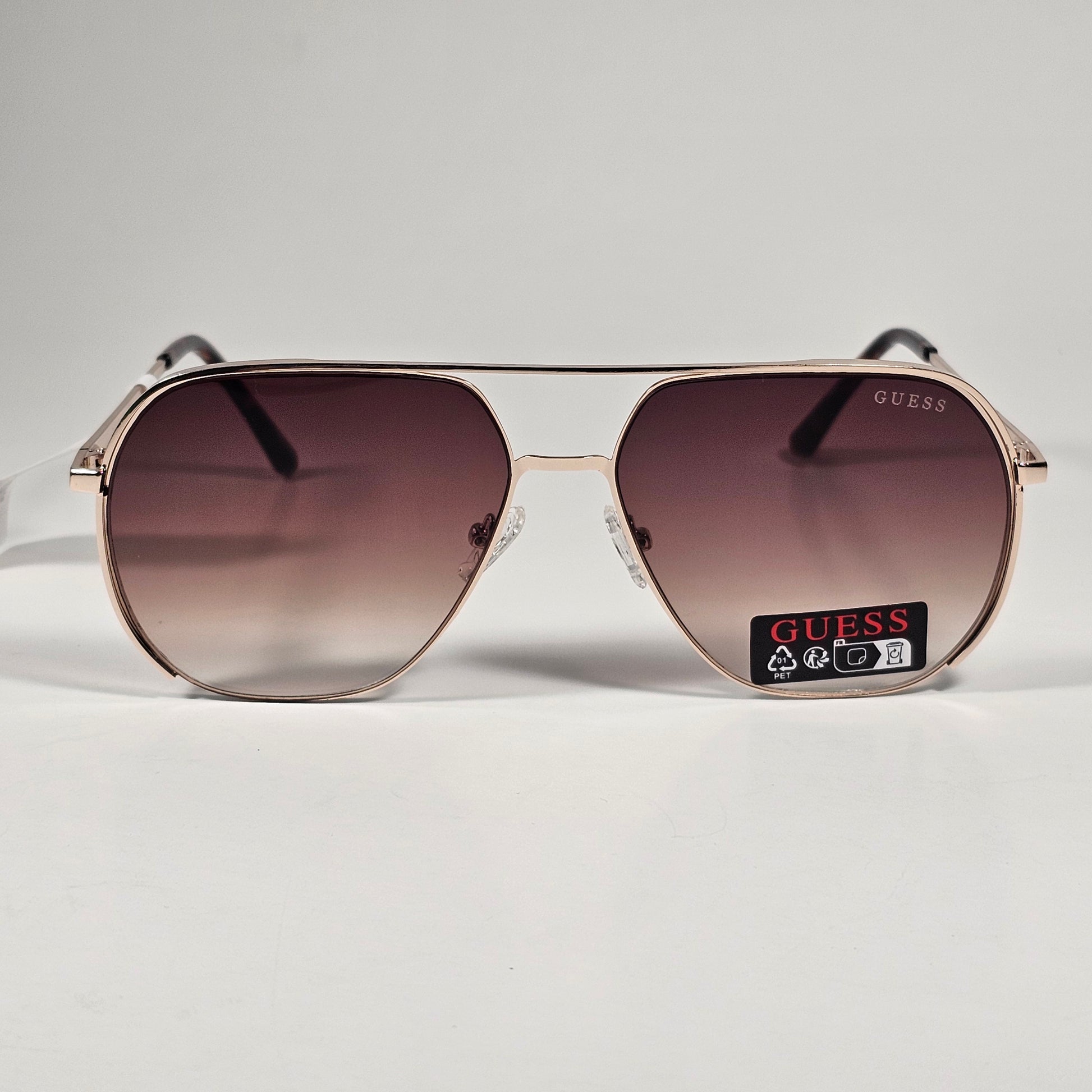 Guess GO00064 32F Pilot Sunglasses Gold Frame Brown Gradient Lens 61mm - Sunglasses