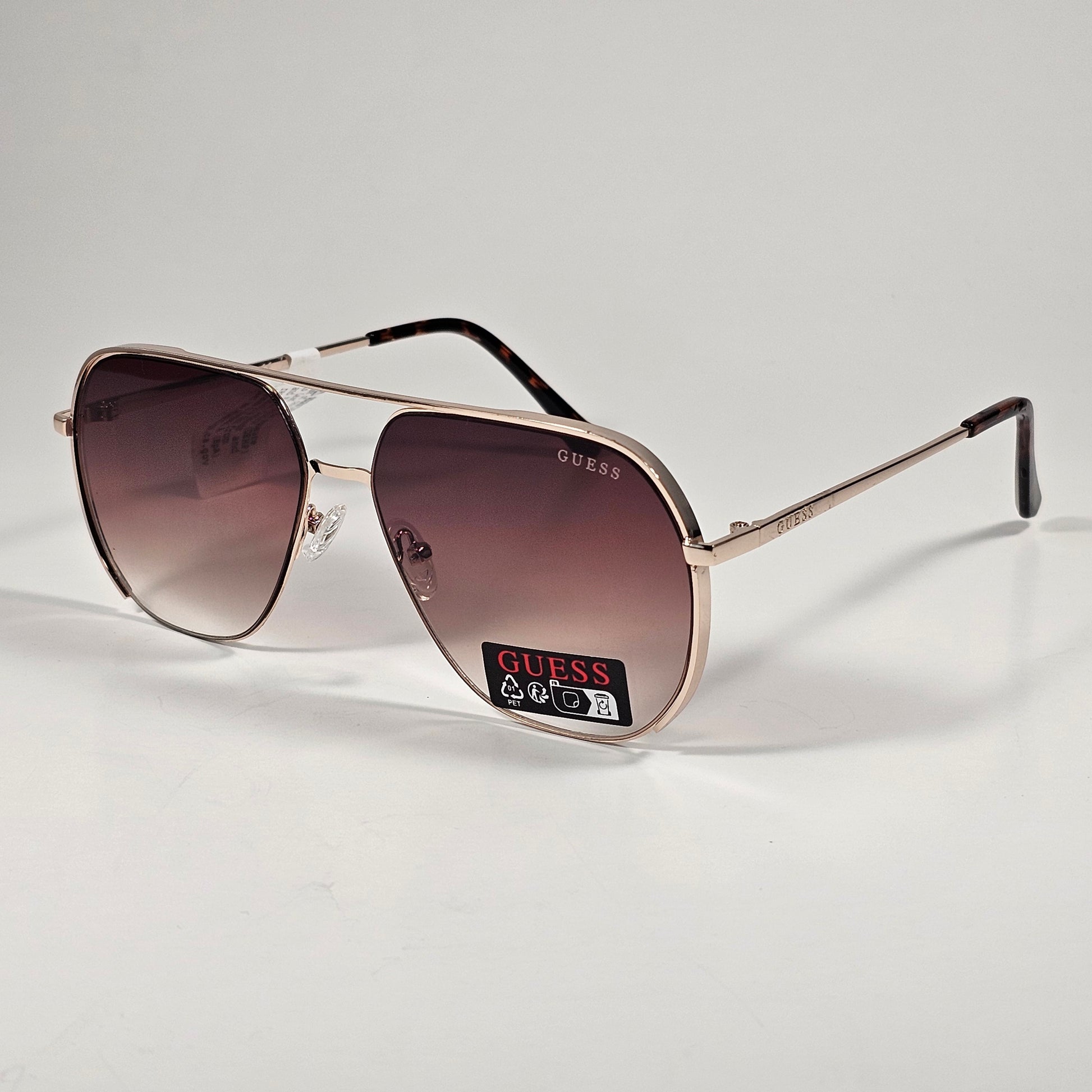Guess GO00064 32F Pilot Sunglasses Gold Frame Brown Gradient Lens 61mm - Sunglasses