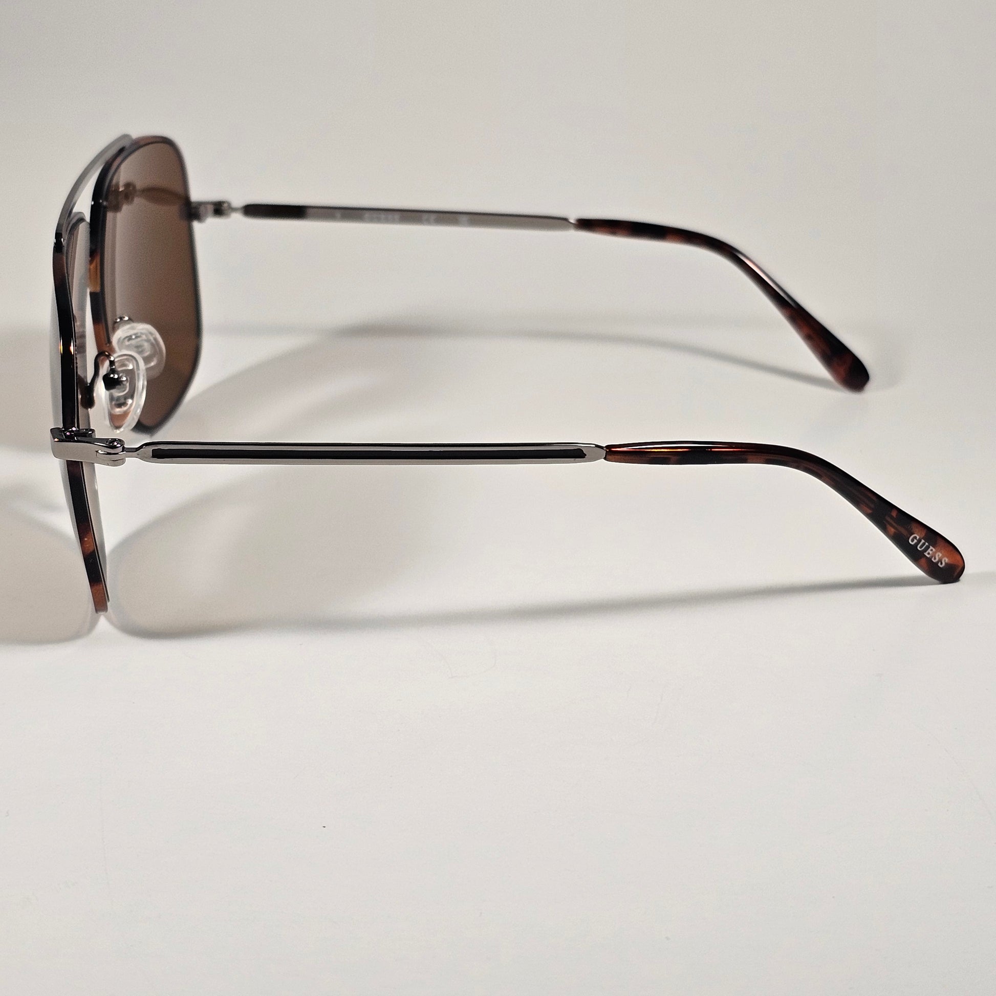 Guess GF0239 14E Pilot Sunglasses Gunmetal Gray Ruthenium Frame Brown Lens 61mm - Sunglasses