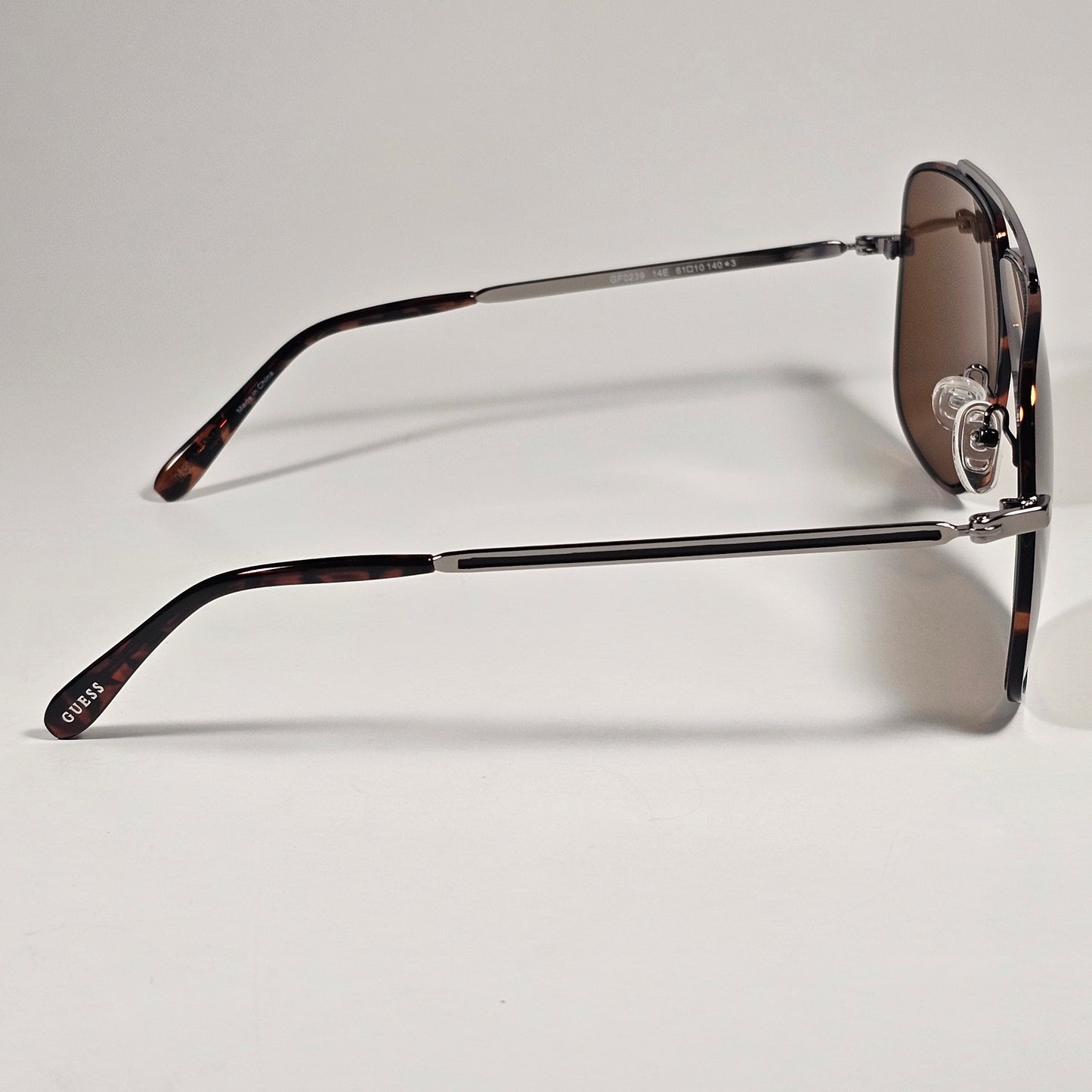 Guess GF0239 14E Pilot Sunglasses Gunmetal Gray Ruthenium Frame Brown Lens 61mm - Sunglasses