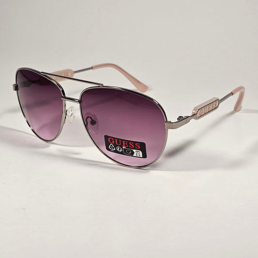 Guess Aviator GO00001 10B Sunglasses Nude Silver Metal Smoke Gradient Lens 60mm - Sunglasses