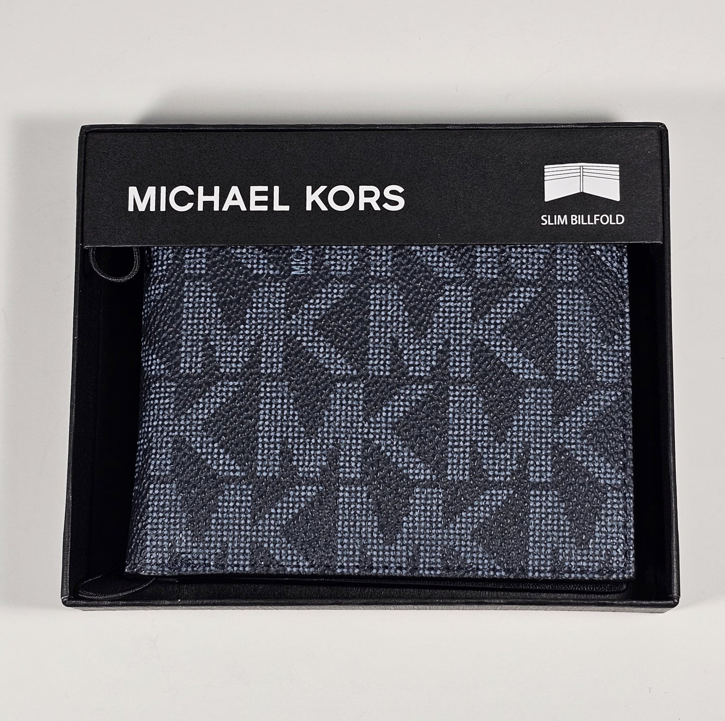 Michael Kors Men’s ’Jet Set’ Bifold Admiral And Pale Blue MK Canvas Slim Wallet 86F5SMNF5B - Wallets