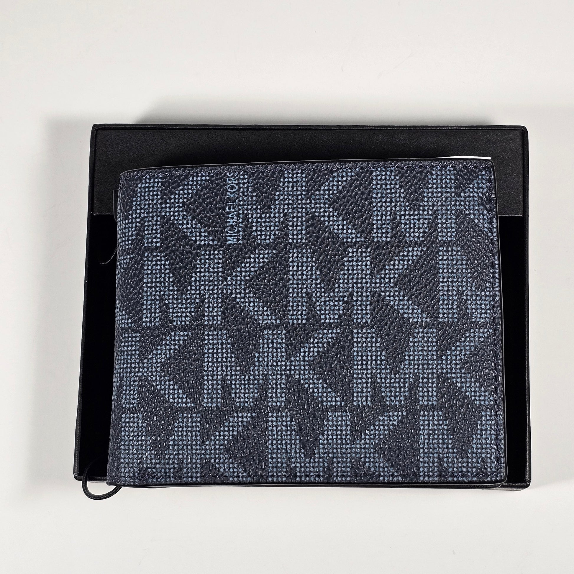 Michael Kors Men’s ’Jet Set’ Bifold Admiral And Pale Blue MK Canvas Slim Wallet 86F5SMNF5B - Wallets