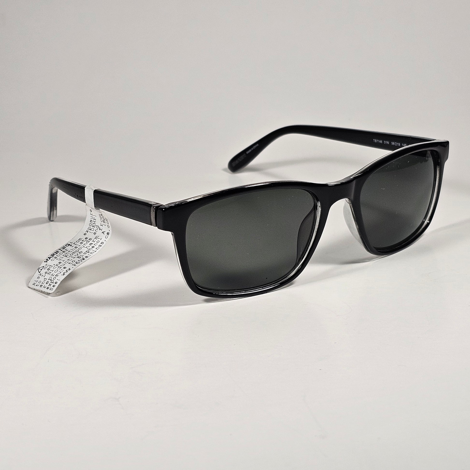 Timberland Rectangle Sunglasses Shiny Black Frame Green Lens TB7146 01N - Sunglasses