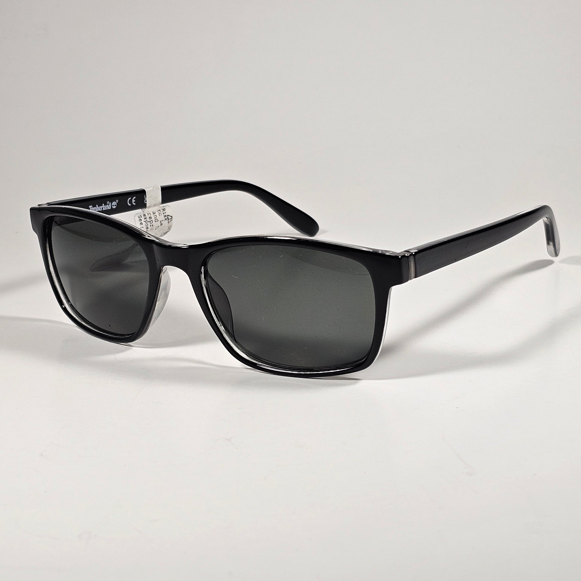 Timberland Rectangle Sunglasses Shiny Black Frame Green Lens TB7146 01N - Sunglasses