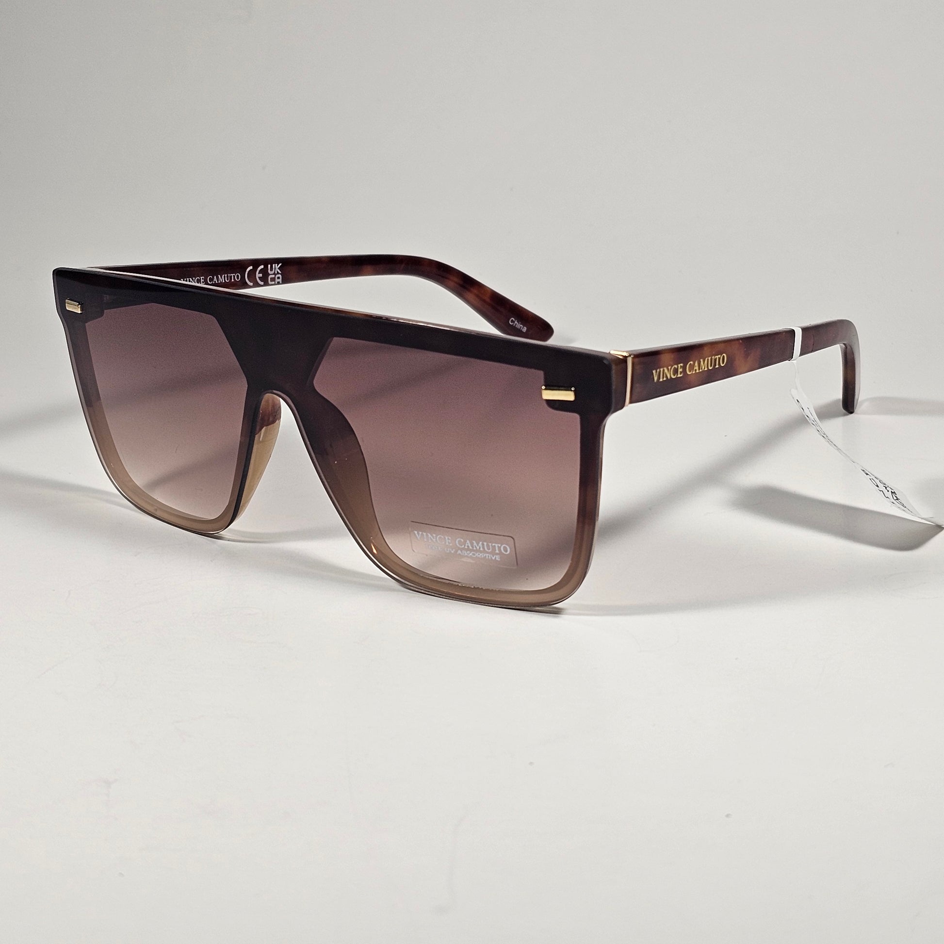 Vince Camuto VC1067 TS Shield Flat Top Sunglasses Brown Tortoise Brown Gradient - Sunglasses